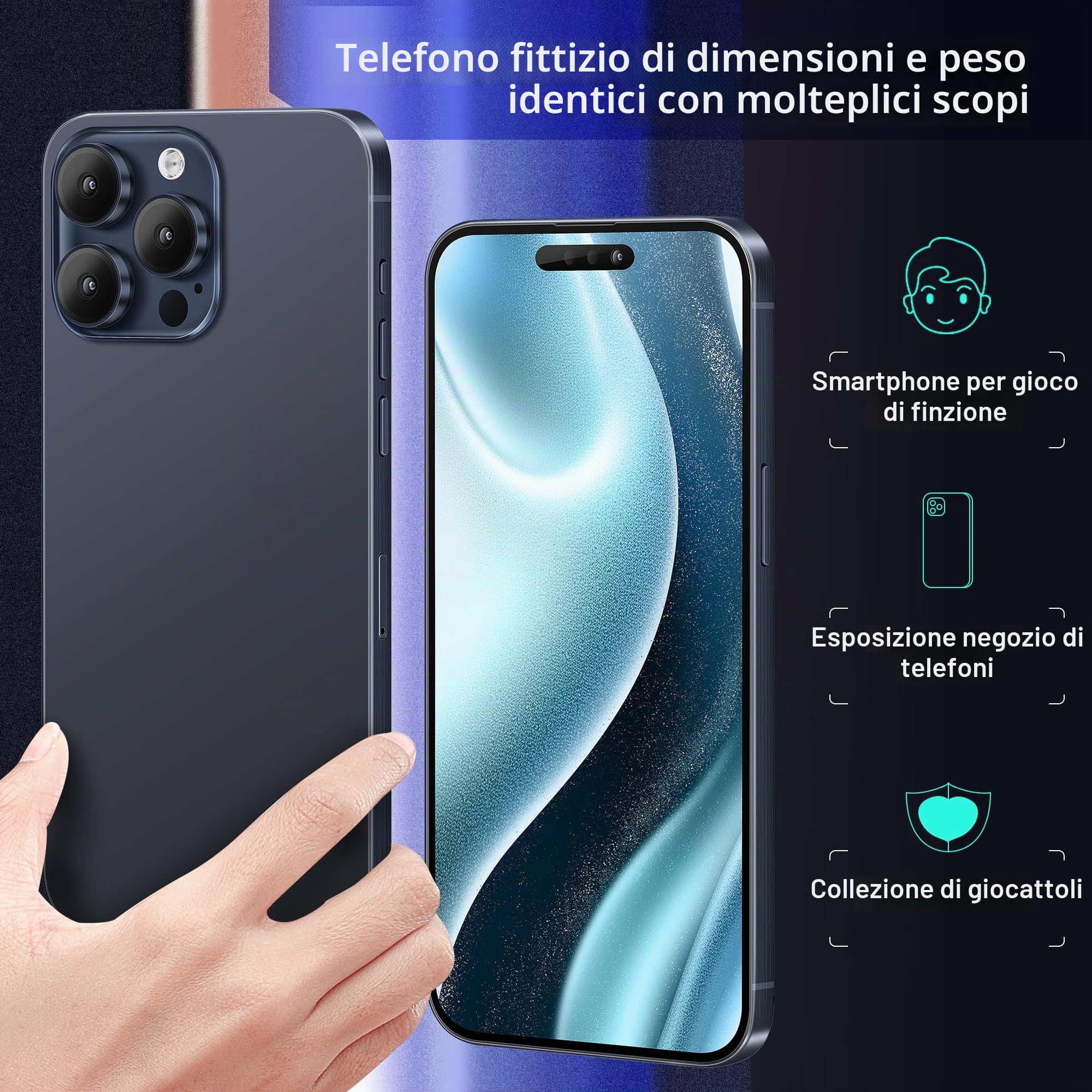 FufoneUS Display falso giocattolo cellulare metallico modello replica non funzionante 1:1 telefono per Phone 15 Pro Max falso giocattolo cellulare (Fur 15 Pro Max argento schermo nero)