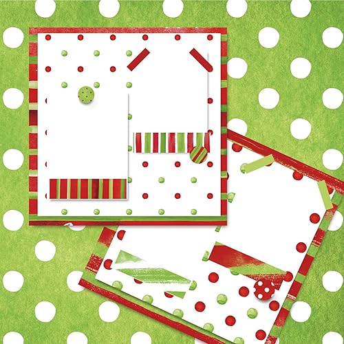 Miniatura 6 de Whaline 24 piezas de papel con patrón de acuarela de Navidad rojo y verde, papel especial a rayas de lunares, papel de manualidades de doble cara
