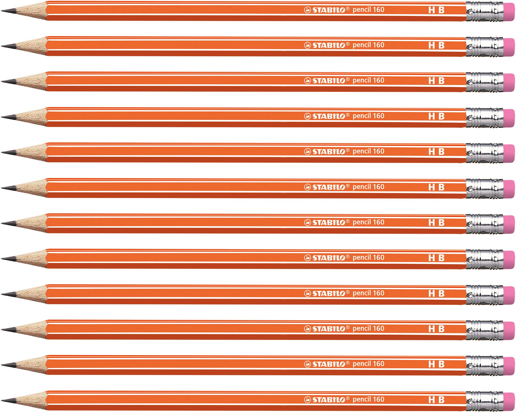 Graphite Pencil with Eraser - STABILO pencil 160 - HB - Pack of 12 - orange