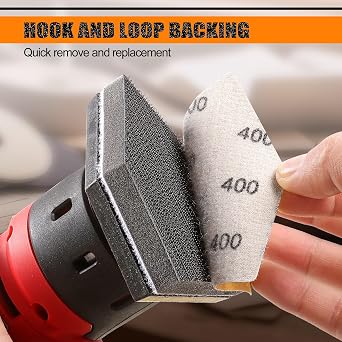 POLIWELL 50PCS 90mm x 65mm 220 Grit Triangle Sanding Sheets Hook & Loop Replace Milwaukee M12 Orbital Detail Sander Accessories, Alumina Abrasive Sandpaper for Wood Finishing, Detail Sanding