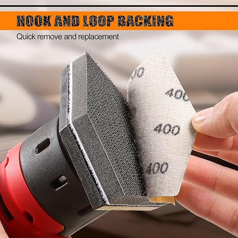 POLIWELL 50PCS 90mm x 65mm 220 Grit Triangle Sanding Sheets Hook & Loop Replace Milwaukee M12 Orbital Detail Sander Accessories, Alumina Abrasive Sandpaper for Wood Finishing, Detail Sanding