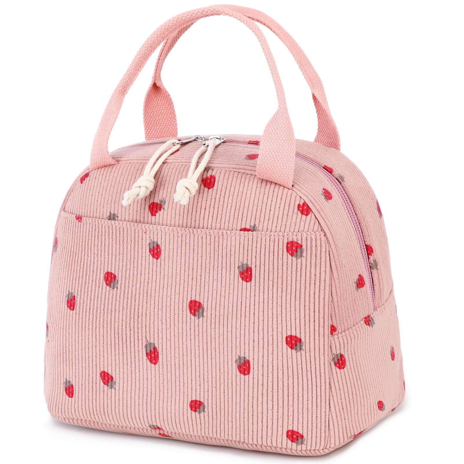 Bluboon Lunch Bag for Women Men Cute Corduroy Lunch Tote Bags Reusable Insulated Lunch Box Large Capacity Reusable Insulated Cooler for Work Picnic or Travel (Corduroy strawberry pink)