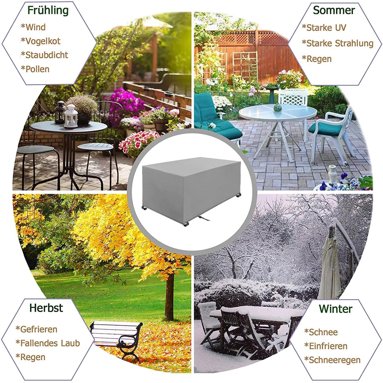 Cubierta para muebles de jardín resistente al agua, 200 x 100 x 75 cm, color plata, para muebles de jardín, resistente al viento, resistente al invierno, antirayos UV 600D, tejido Oxford,