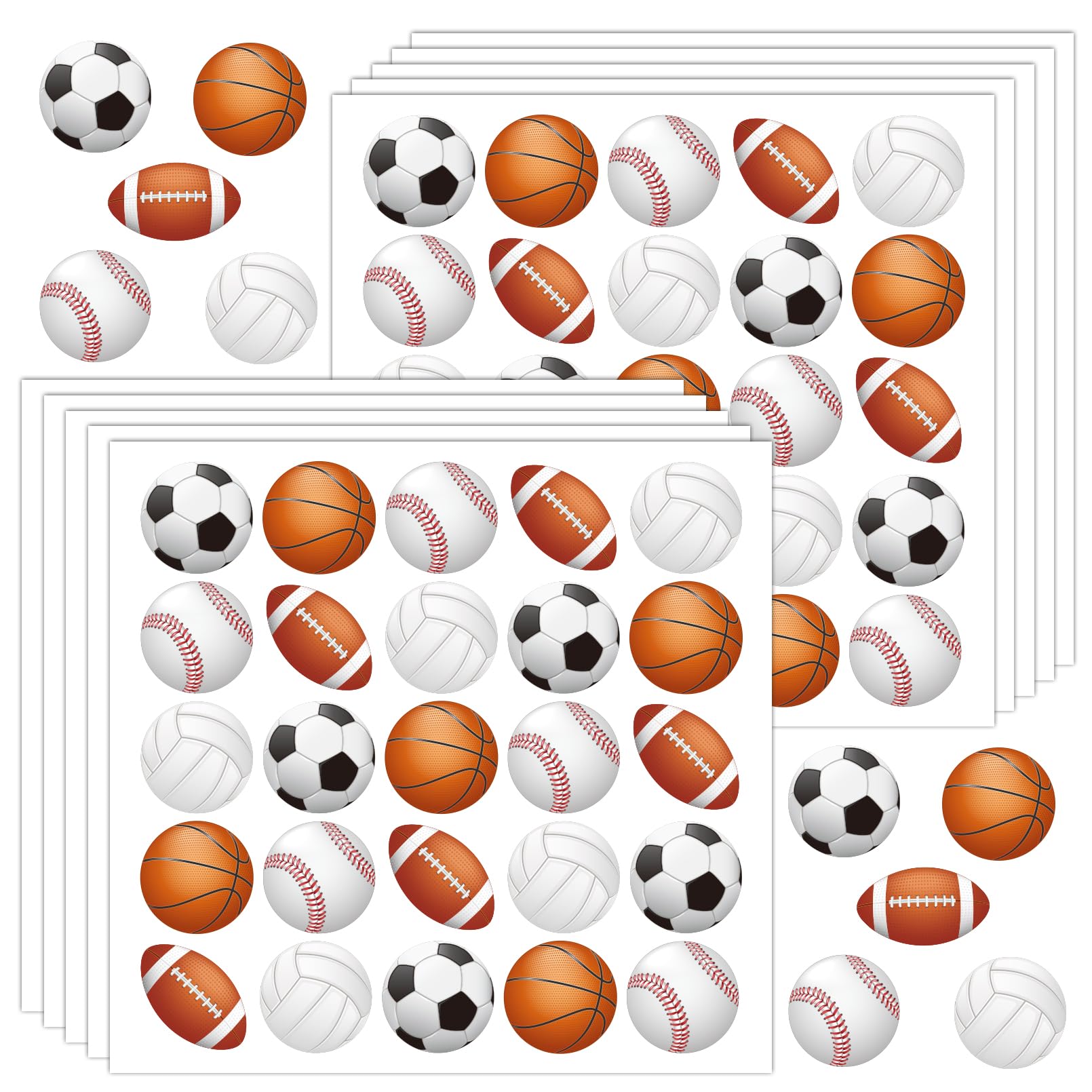 250 Pcs Sports Ball Stickers for Kids - Soccer, Football, Baseball, Basketball, Volleyball - Ball Themed Party Birthday Classroom Decorations Supplies