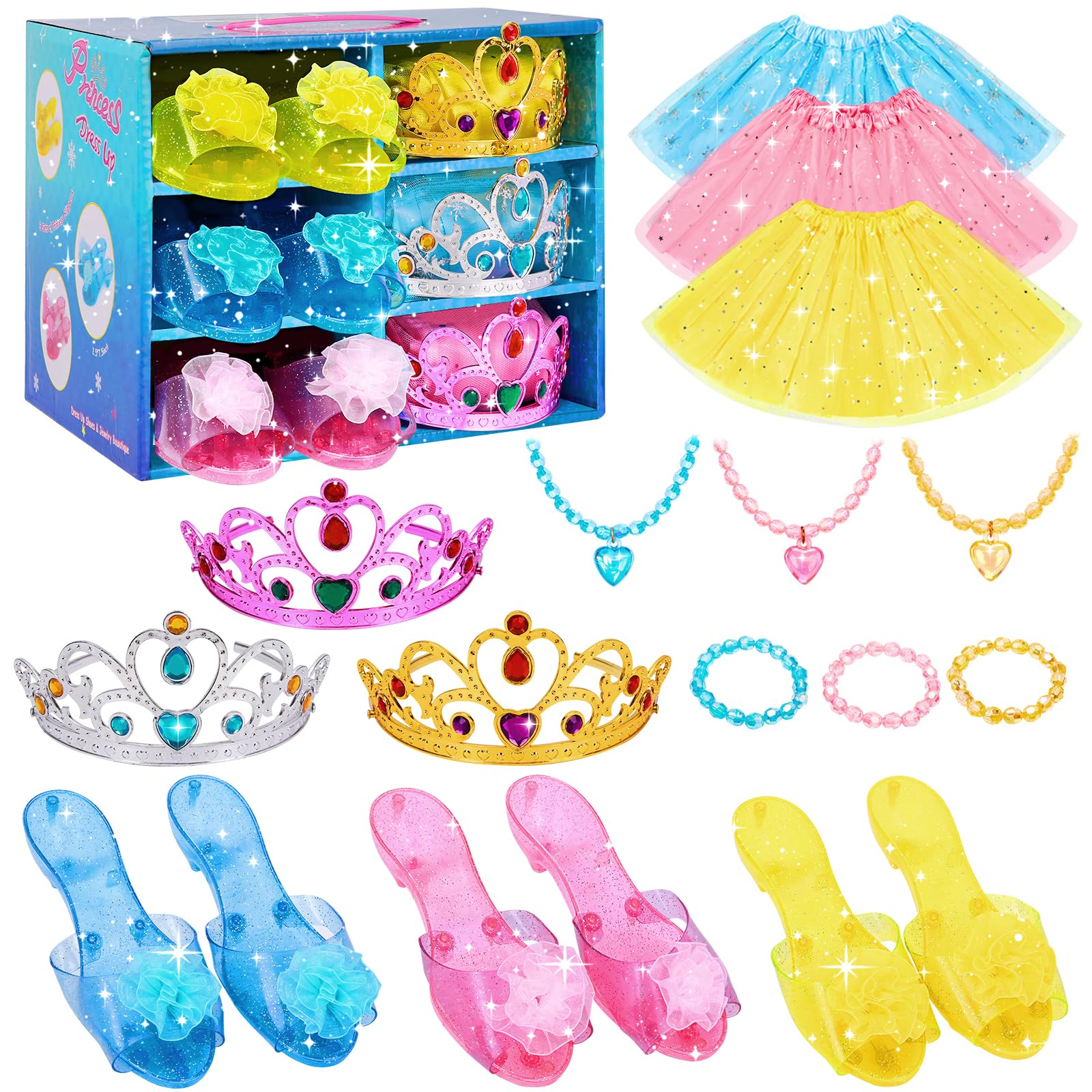 MelandMeland Princess Dress Up for Girls - Dress Up Clothes for Girls with Princess Shoes, Toys for Toddler Kids 3,4,5,6 Year Old