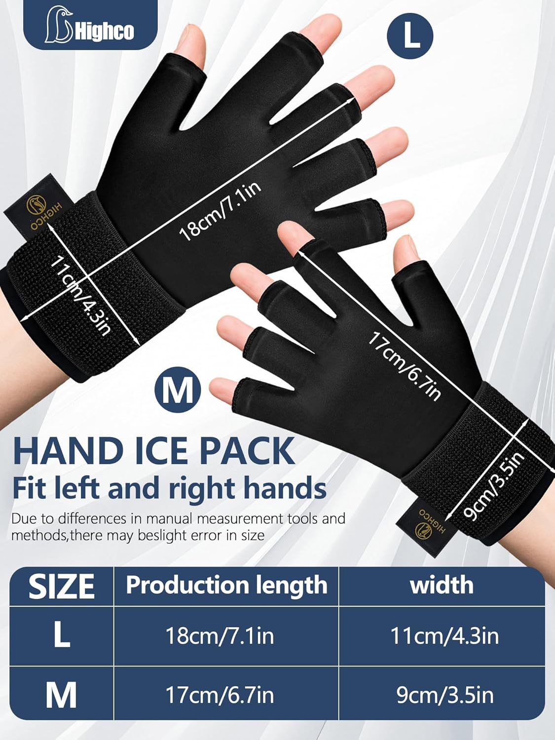 highco 2 Pack Ice Gloves for Arthritis Hands Pain Relief, Adjustable Hand Ice Pack for Hot & Cold Therapy, Reusable Gel Compression Finger Wrist Ice Pack for Tendinitis, Carpal Tunnel,Swelling