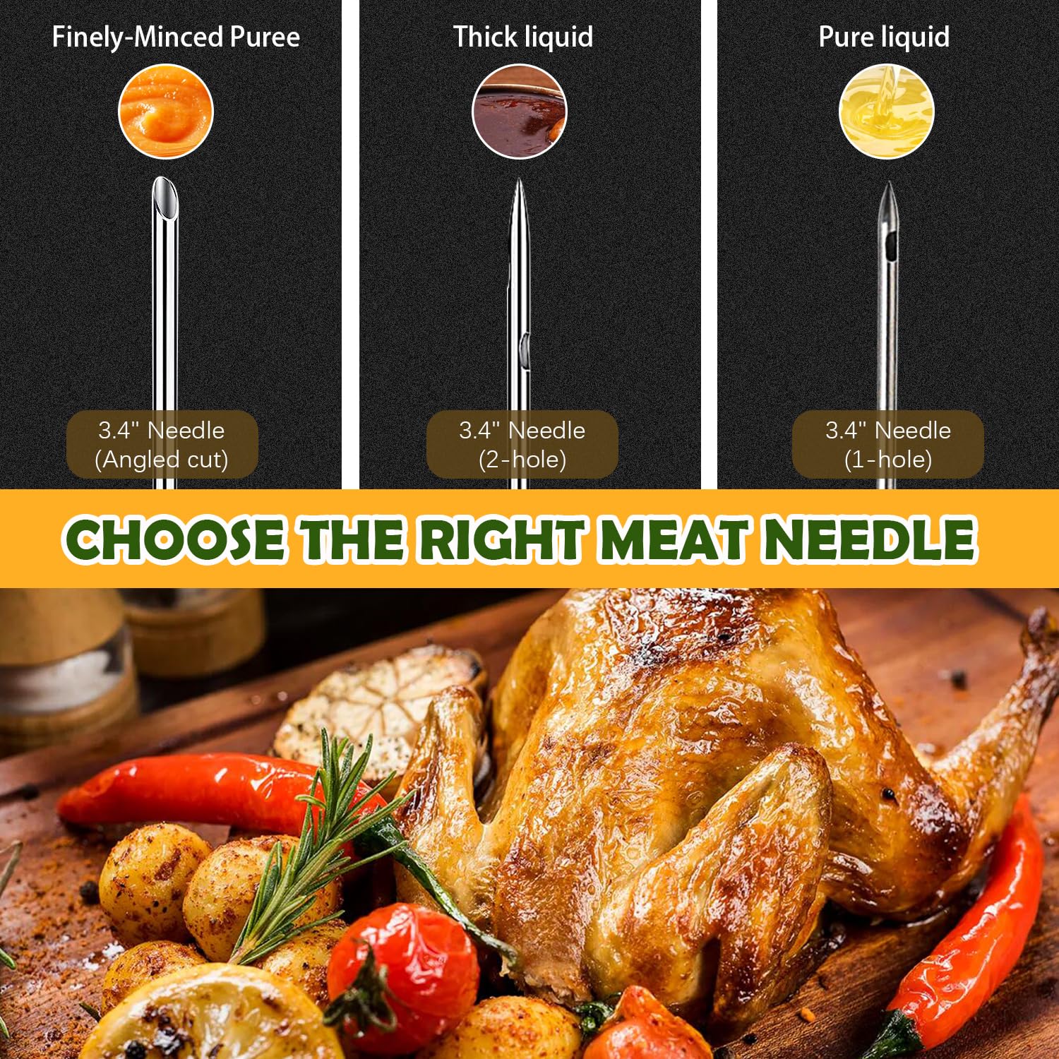 Turkey Meat Injector Syringe Kit with 3 Marinade Needles for BBQ Grill Smoker, 1 Cleaning Brush, 1 Oz Large Capacity Injector Marinades for Meats Black — Amazon image 3