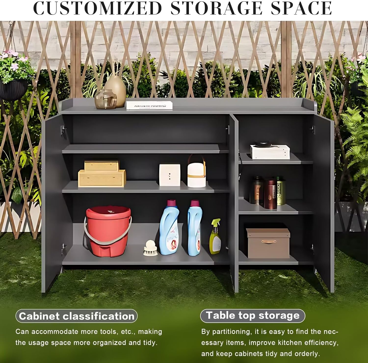 Outdoor Kitchen Cabinet with Gray Aluminum Cabinet Panel,Includes Modern Unique Design Style, Enclosure,Black Door Handle(59.06IN)