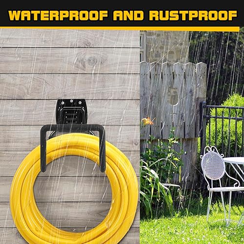 Miniatura 3 de QMSK Soporte para manguera de jardín de agua, carrete de manguera de agua montado en la pared de metal para exterior, soporte de gancho duradero