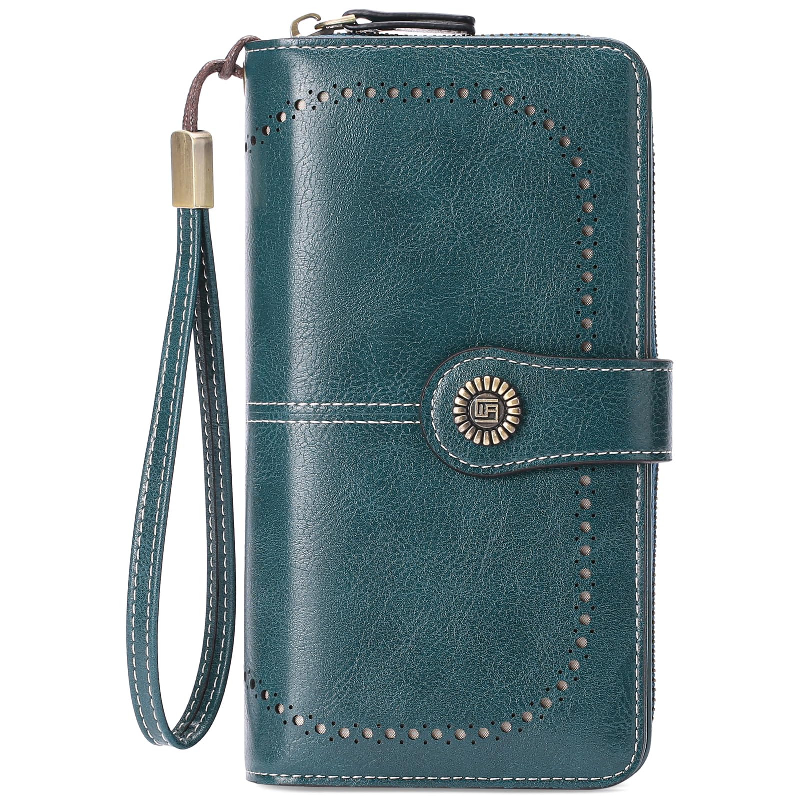 RNIEGA Womens Wallet Leather Billfold RFID Blocking Credit Card Holder Wristlet Wallets for Women Ladies Purses with Zipper Coin Pocket