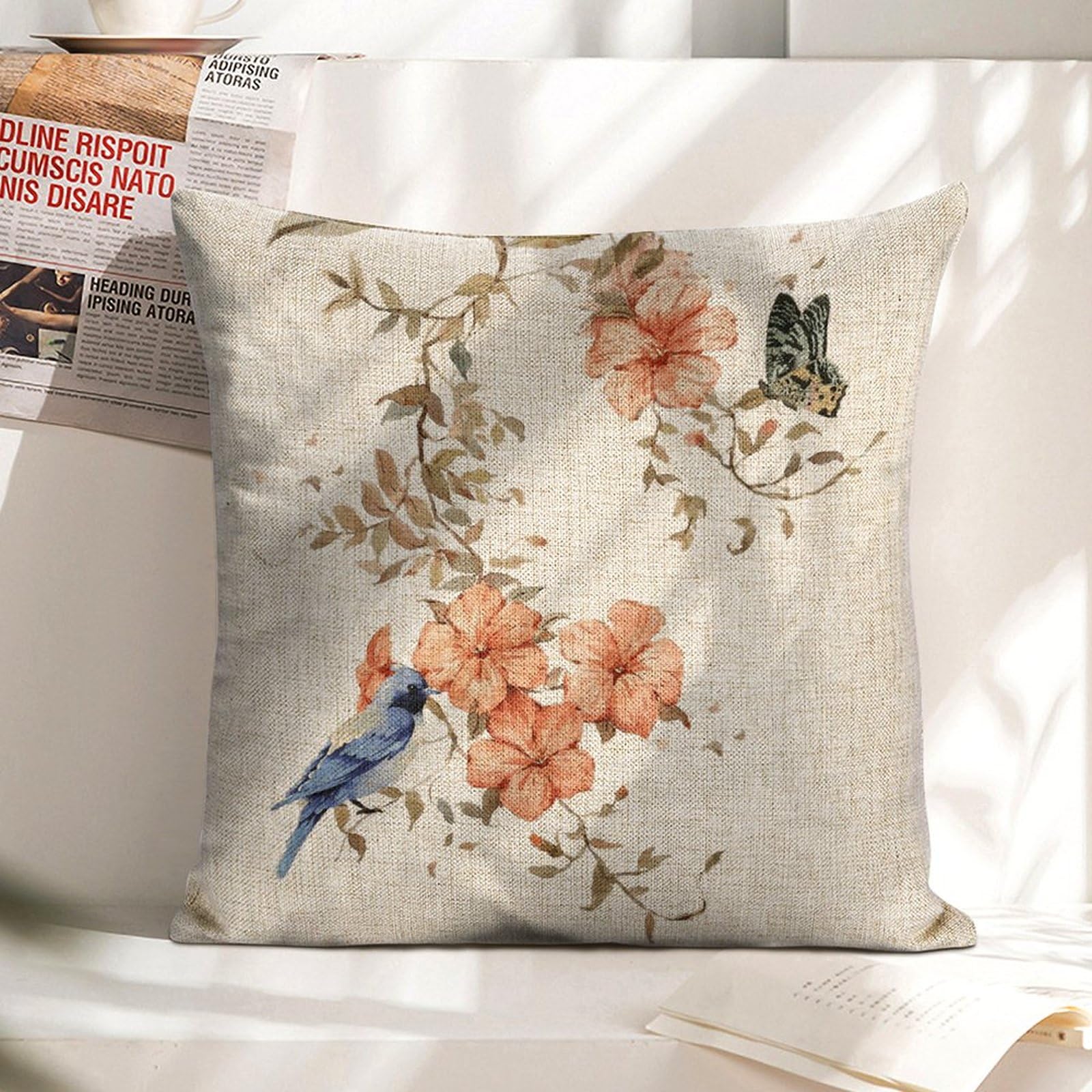 Juego De 4 Fundas De Almohada Coloridas Con Flores, Pájaros