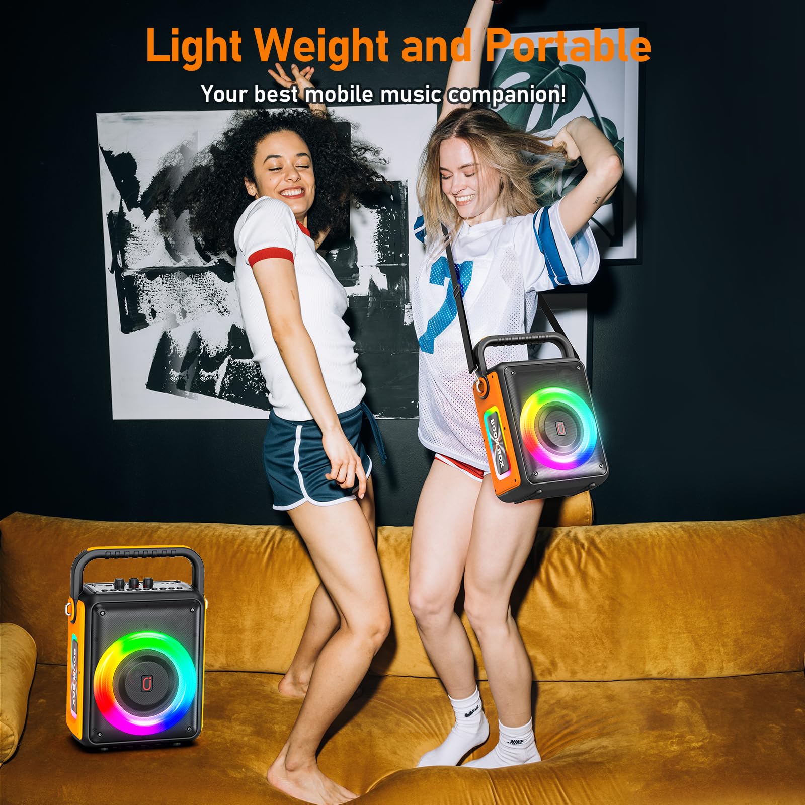 HWWR Karaoke Maschine mit 2 drahtlosen Mikrofones für Erwachsene, Tragbaren Bluetooth Karaoke Anlage Lautsprecher mit RGB-Licht für Hausparty, Partybox Unterstützt TF/USB, AUX,Rec,TWS