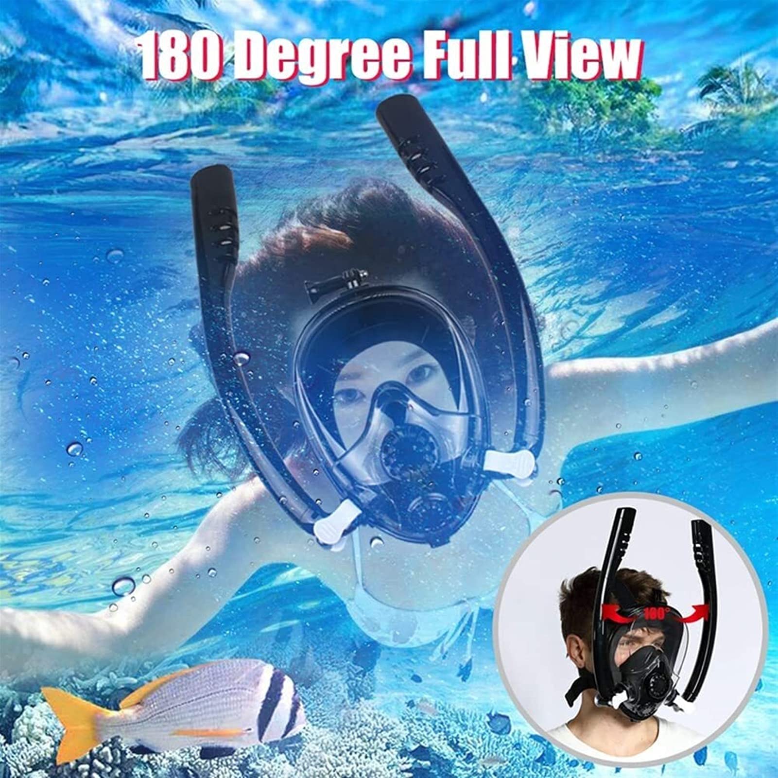 Maschera Integrale， Maschera da Snorkeling per Adulti e Bambini con Doppio Sistema di respirazione， Maschera Subacquea di Sicurezza Anti-Appannamento e，10