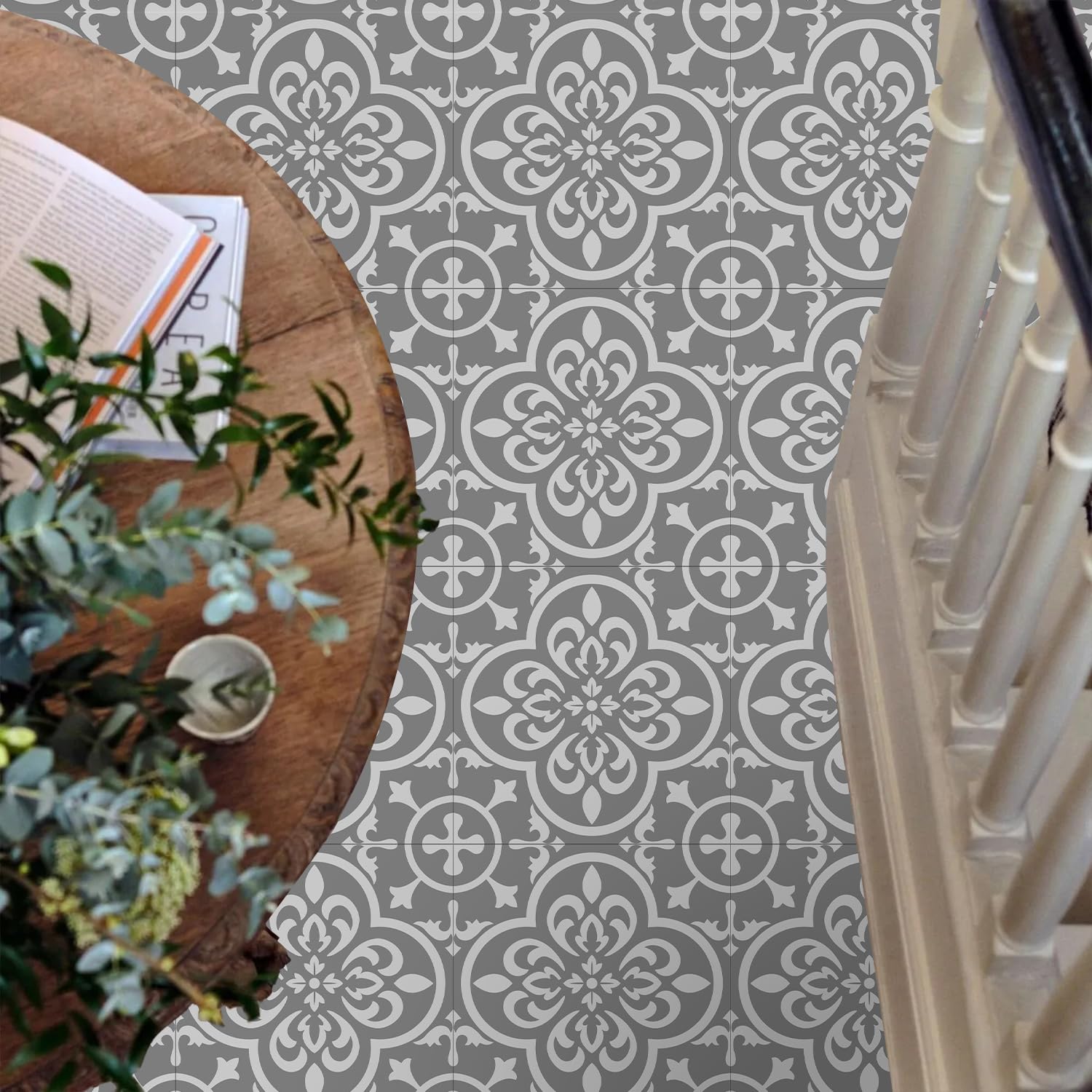 LMYSXAOZ Tile Stickers Grey Flowers Vinyl Waterproof Stick On Tiles,Self Adhesive Wall Tiles for Kitchen Bathroom, Oilproof Peel and Transfer Sticker 8 PC(20x20cm)
