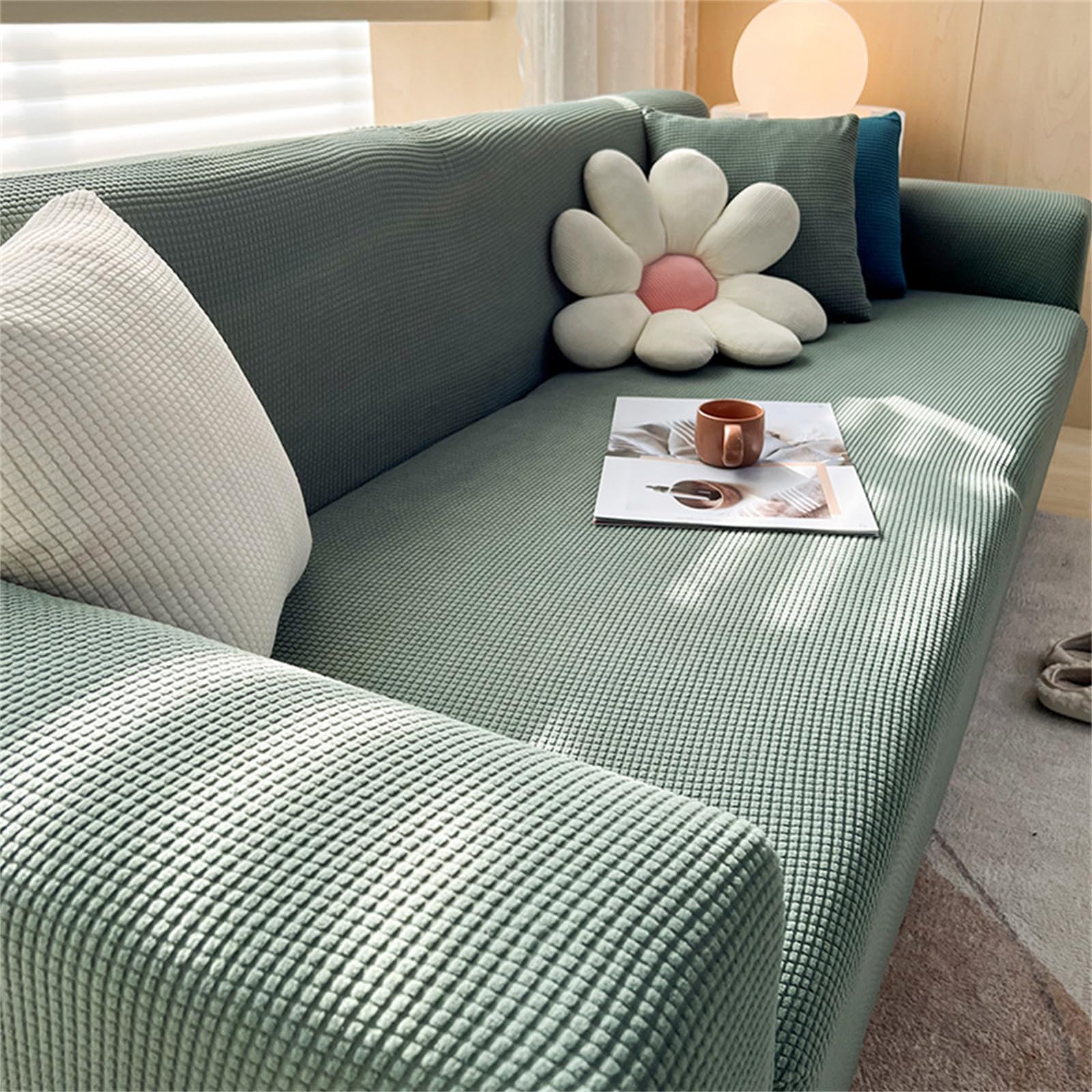 Hixingo Jacquard Anti-Slip Anti-Scratch Sofa Cover,1 2 3 4 Seater Couchcover Stretch Sofa Covers, Full Coverage Settee Protector Soft Protector for Living Room Home Decor (Light Green,1 Seater)