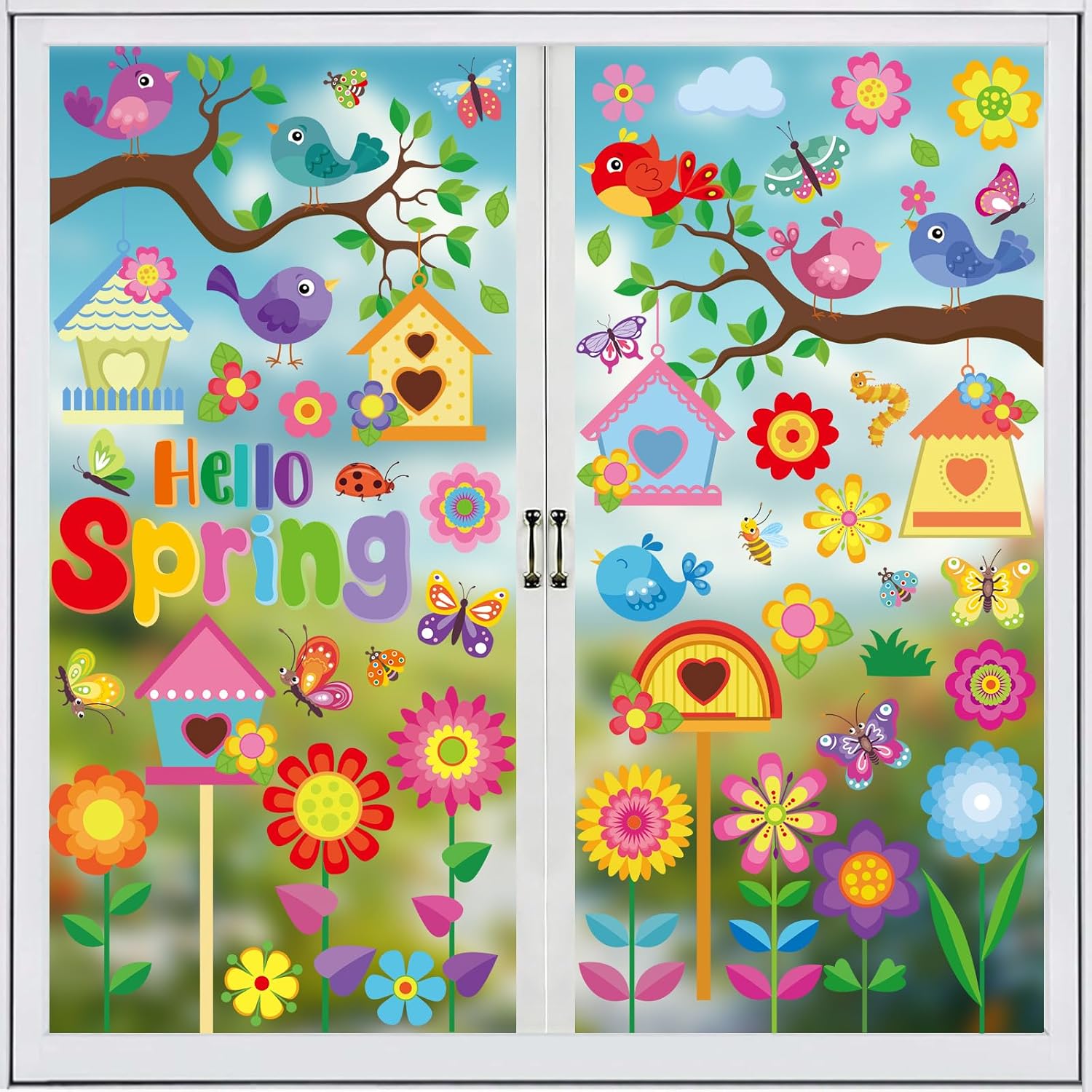 Amazon.com: 9 Sheet Spring Window Clings, 127 PCS Double-Side Spring ...