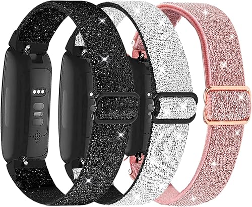 Paquete de 3 bandas elásticas de nailon compatibles con Fitbit Inspire 3  Inspire 2  Inspire HRInspire, correa deportiva de repuesto ajustable de