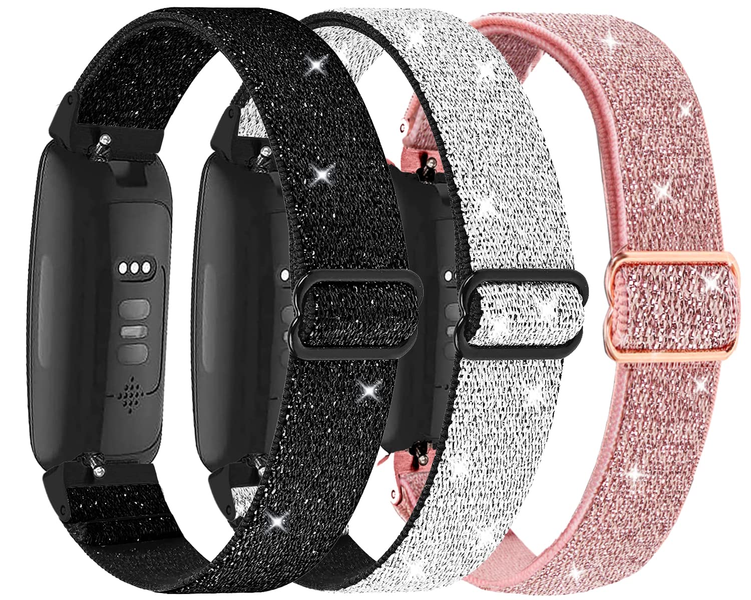 3 Pack Elastic Nylon Bands Compatible with Fitbit Inspire 3 / Inspire 2 / Inspire HR/Inspire, Soft Breathable Replacement Adjustable Stretchy Nylon