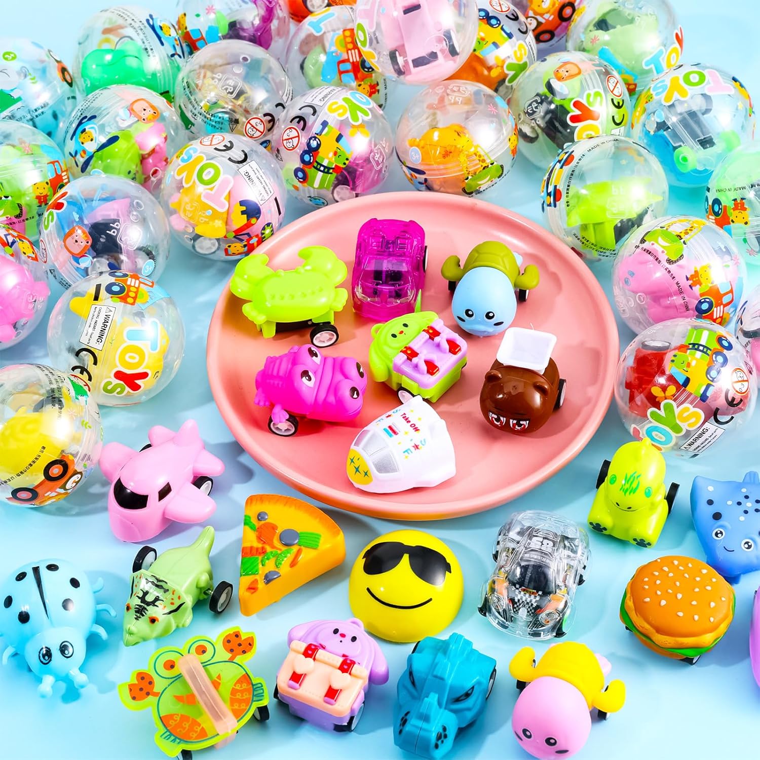50 Pack Gumball Capsules Round Toy Contain Filled Toys Pull Back Cars for Claw Machine Gumball Capsules 2 Inches for Kindergarten Gift Christmas Easter Basket Stuffers Cute Egg