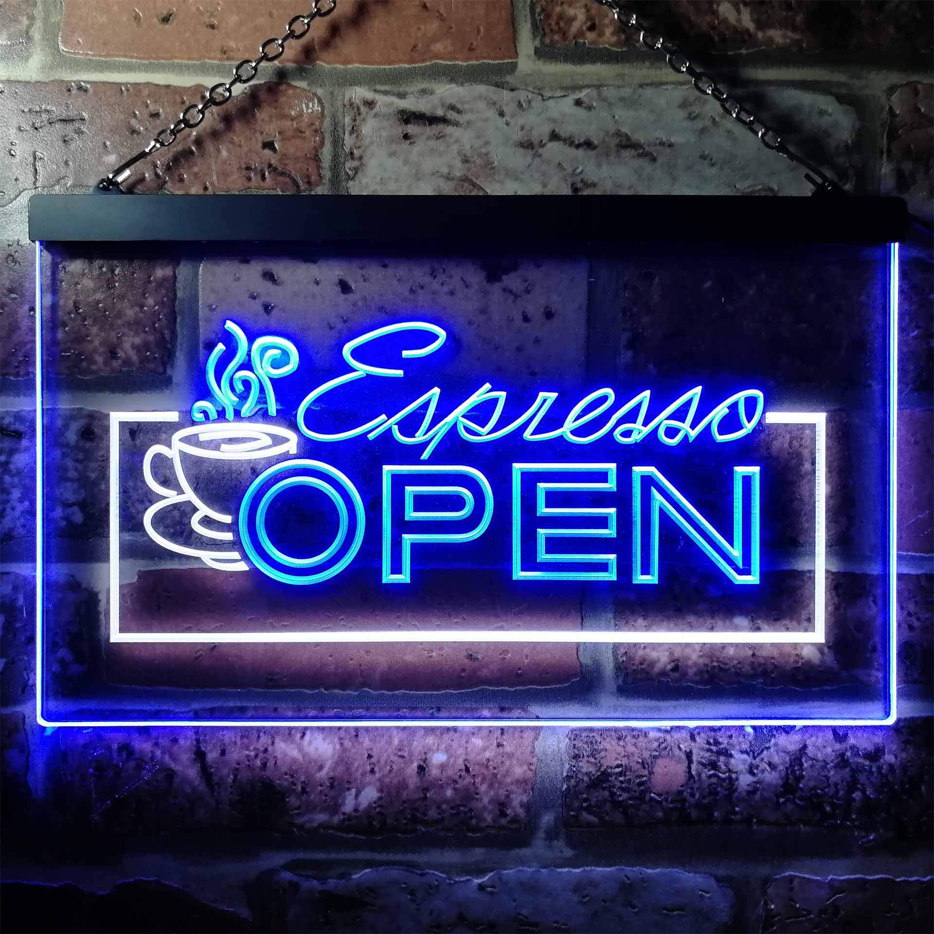 Espresso Coffee Shop Open Dual Color LED Enseigne Lumineuse Neon Sign Blanc et bleu 600 x 400mm st6s64-i0020-wb