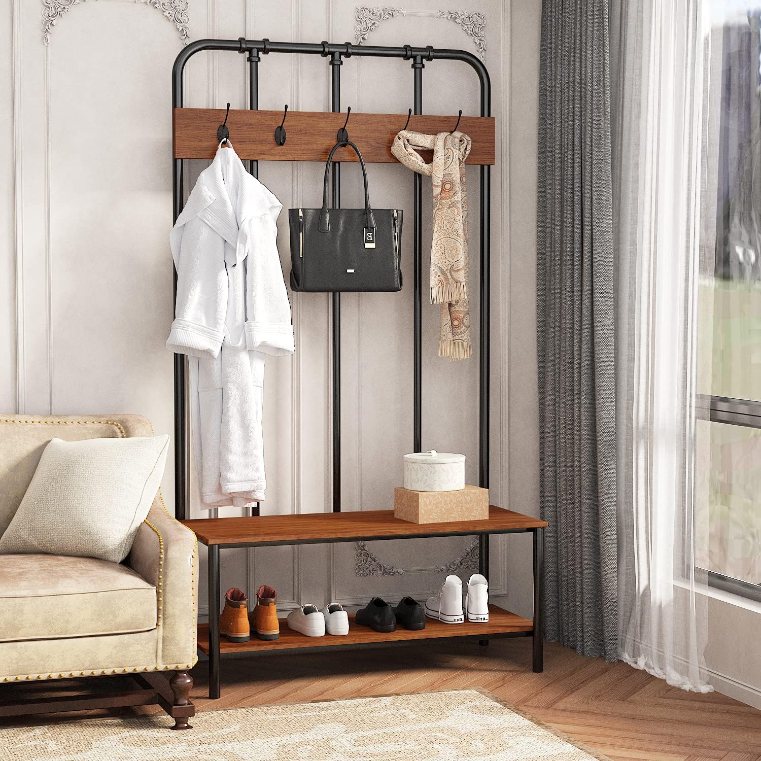 large hall tree with shoe storage