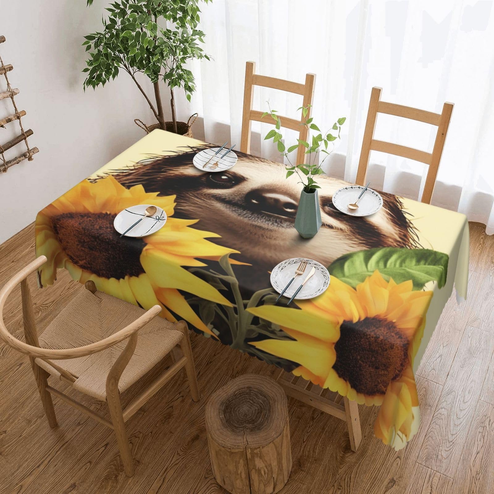 Fodpand Black Sloth Sunflower Tablecloths For Rectangle Tables 72 X 54 Inches - Reusable And Washable Table Clothes Decorative Table Cover For Dining Tables, Buffet Parties, Wrinkle Resistant