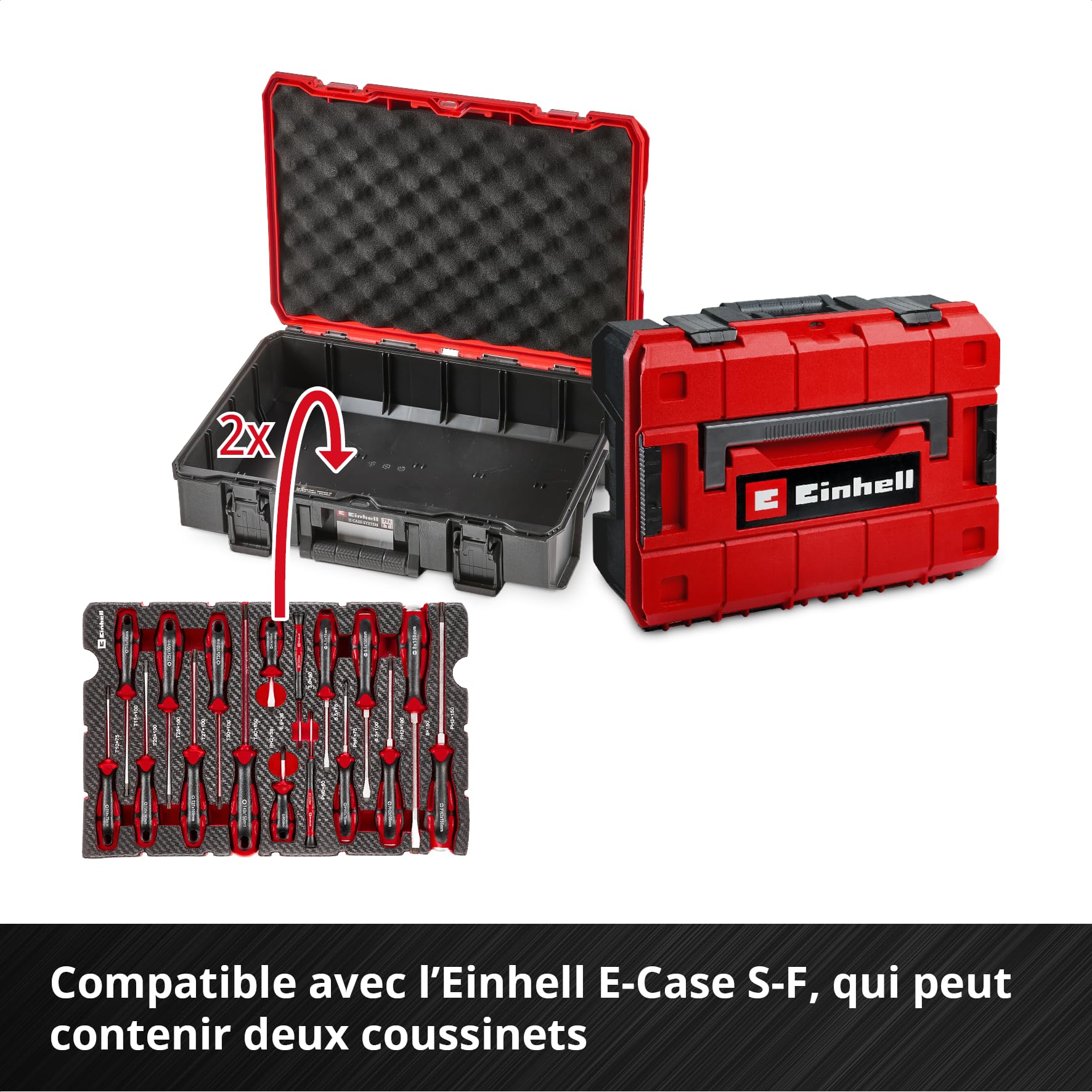 Einhell E-Case insert d’outils 17 pièces avec jeu de tournevis | Tournevis de réglage de carburateur | mécanique de précision | capuchon de frappe | profil Torx | acier CrV | système E-Case