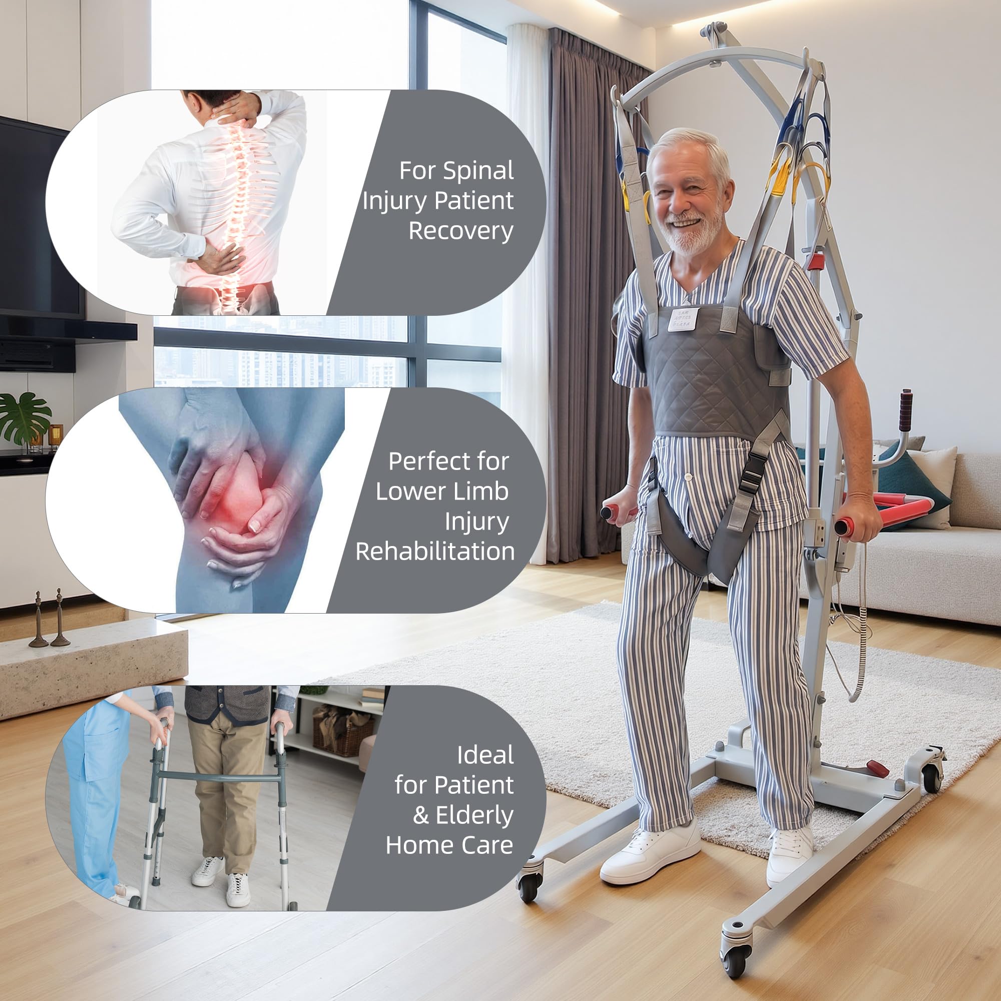Patientenlift Steh-Hebegurt, verstellbarer Steh-Hebegurt zur sicheren Aufsteh- und Transfernutzung, passend für alle gängigen Patientenlifter & Mobilitätshilfen, hochbelastbar bis 230 KG