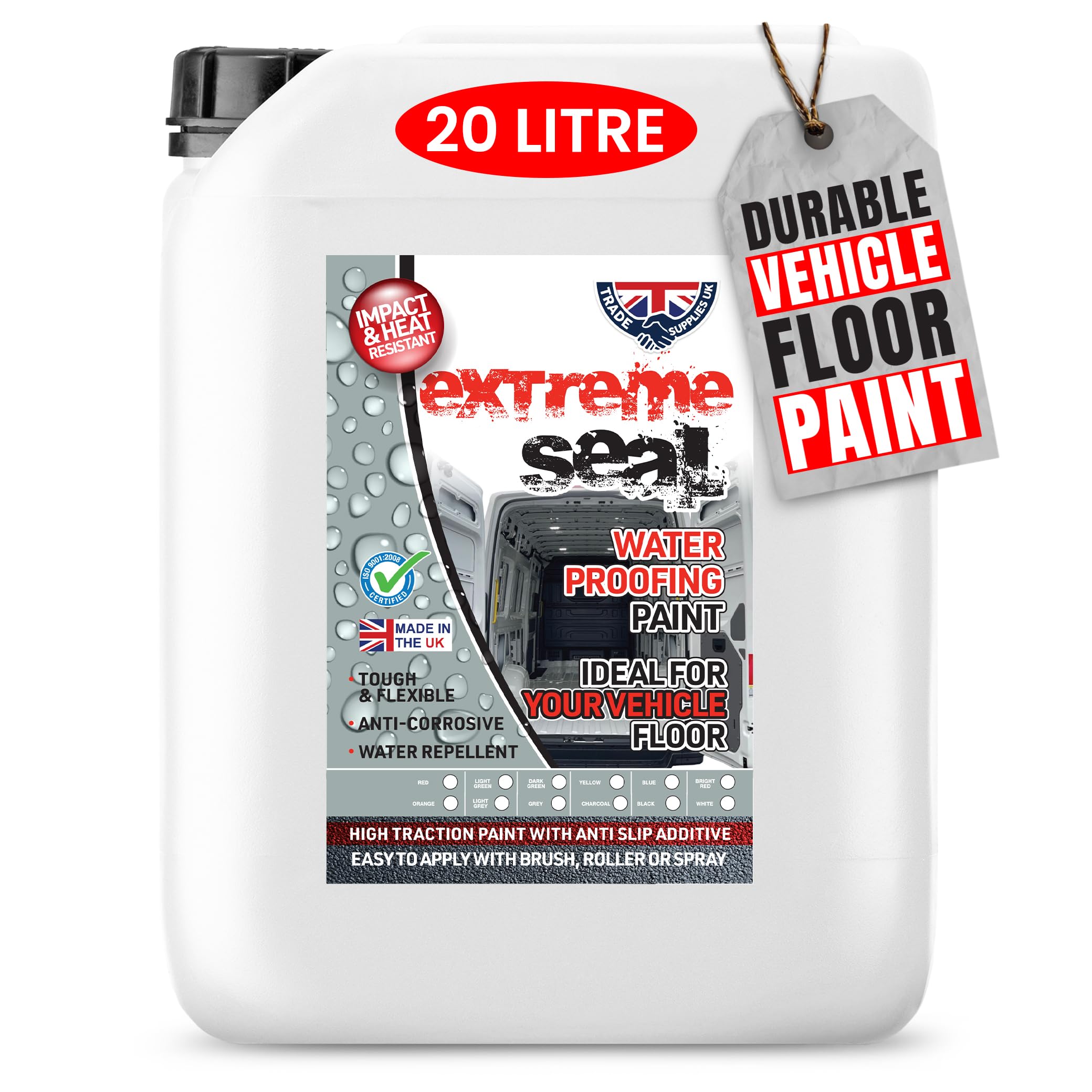 TRADE SUPPLIES UK - Extreme Seal Waterproofing Paint - Tough Anti-Slip Coating for Vans, Vehicles & Workspaces. Anti-Corrosive, Impact & Heat Resistant, Flexible & Hard-Wearing - 20L, Mid Grey