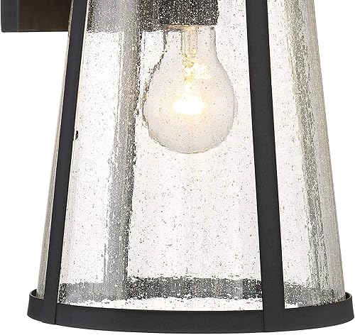 Miniatura 8 de John Timberland Clement Mission - Juego de 2 lámparas de pared para exteriores, hierro fundido, metal negro, 15 pulgadas, vidrio transparente para