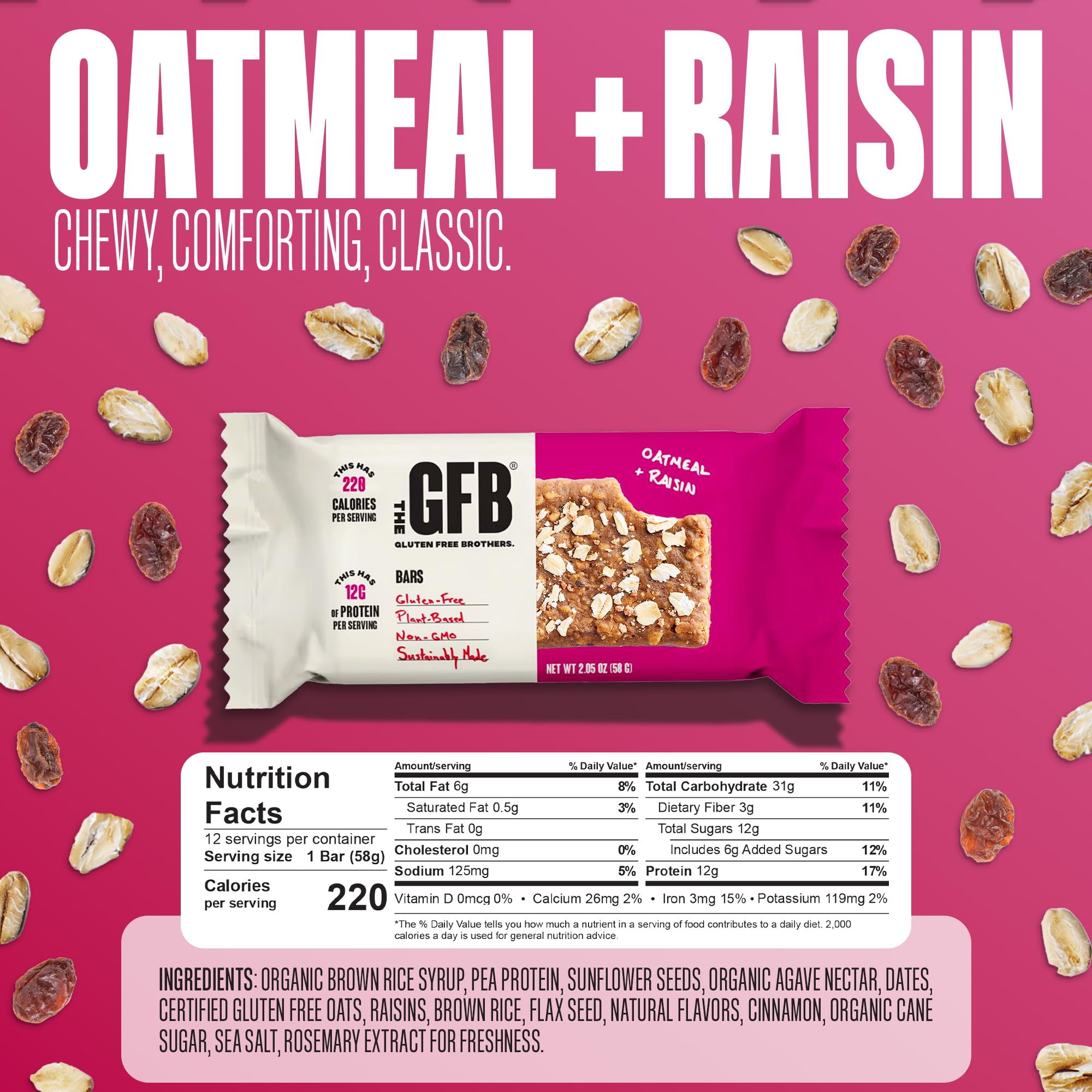 Oatmeal Raisin Protein Bars, Certified Gluten Free Snack Bar Pack, 12 Count — Amazon image 2