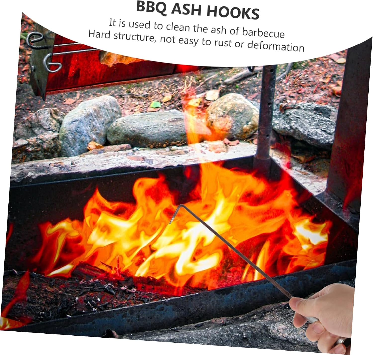 4pcs Stainless Steel Fire Pit Poker BBQ Ash Removal Hook Log Grabber Campfire Poker Outdoor Smores Sticks