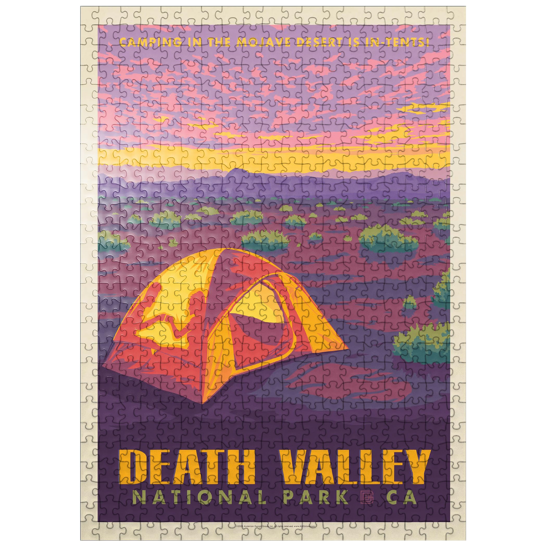 MyPuzzle Death Valley National Park: Camping, Vintage Poster - Premium 500 Piece Jigsaw Puzzle for Adults