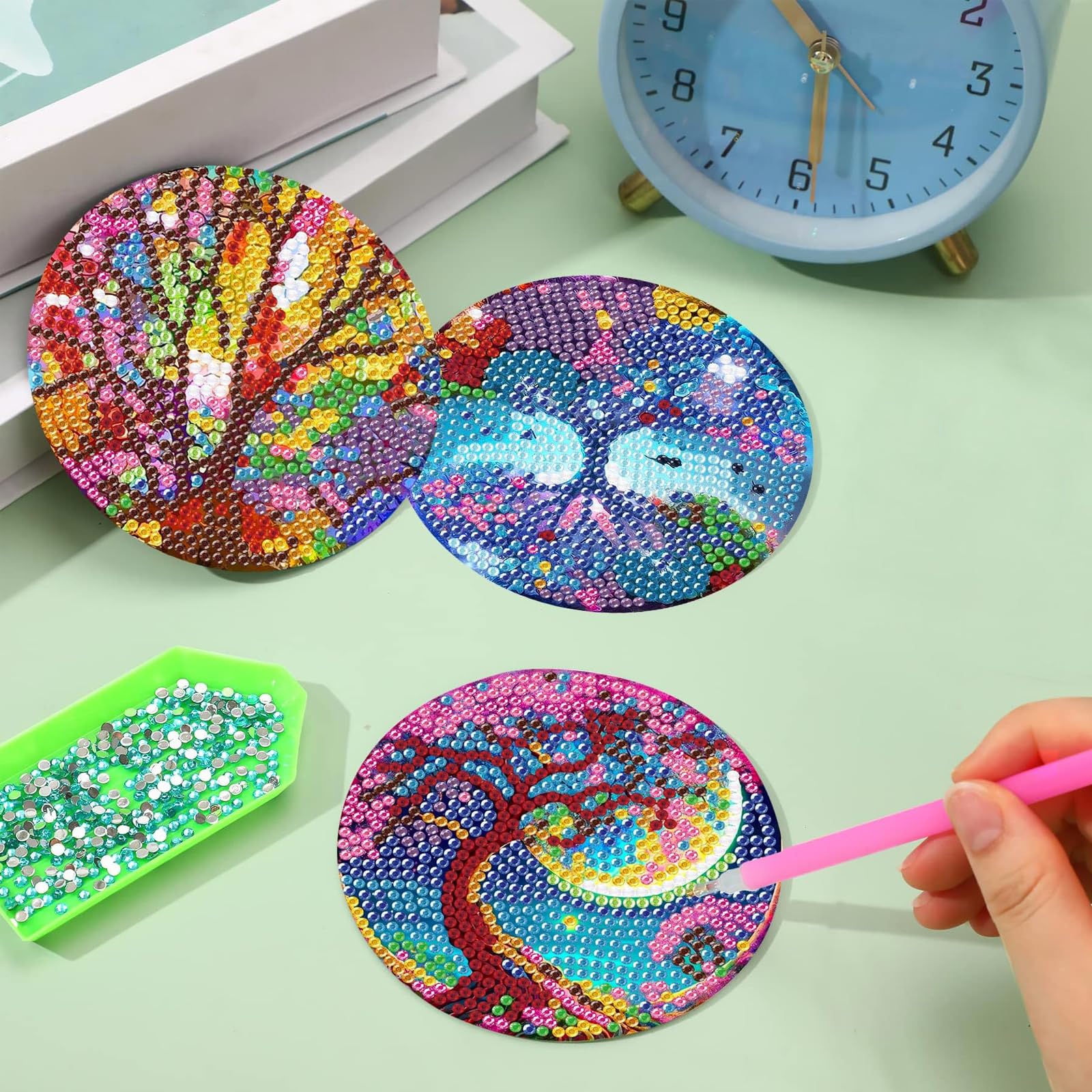 8 Piezas Posavasos Pintura Diamante con Soporte, DIY Mandala Diamante Pintura Posavasos, Flor de la Vida Diamond Painting Adecuado para Tazas, Copas de Vino, Estudio, armarios