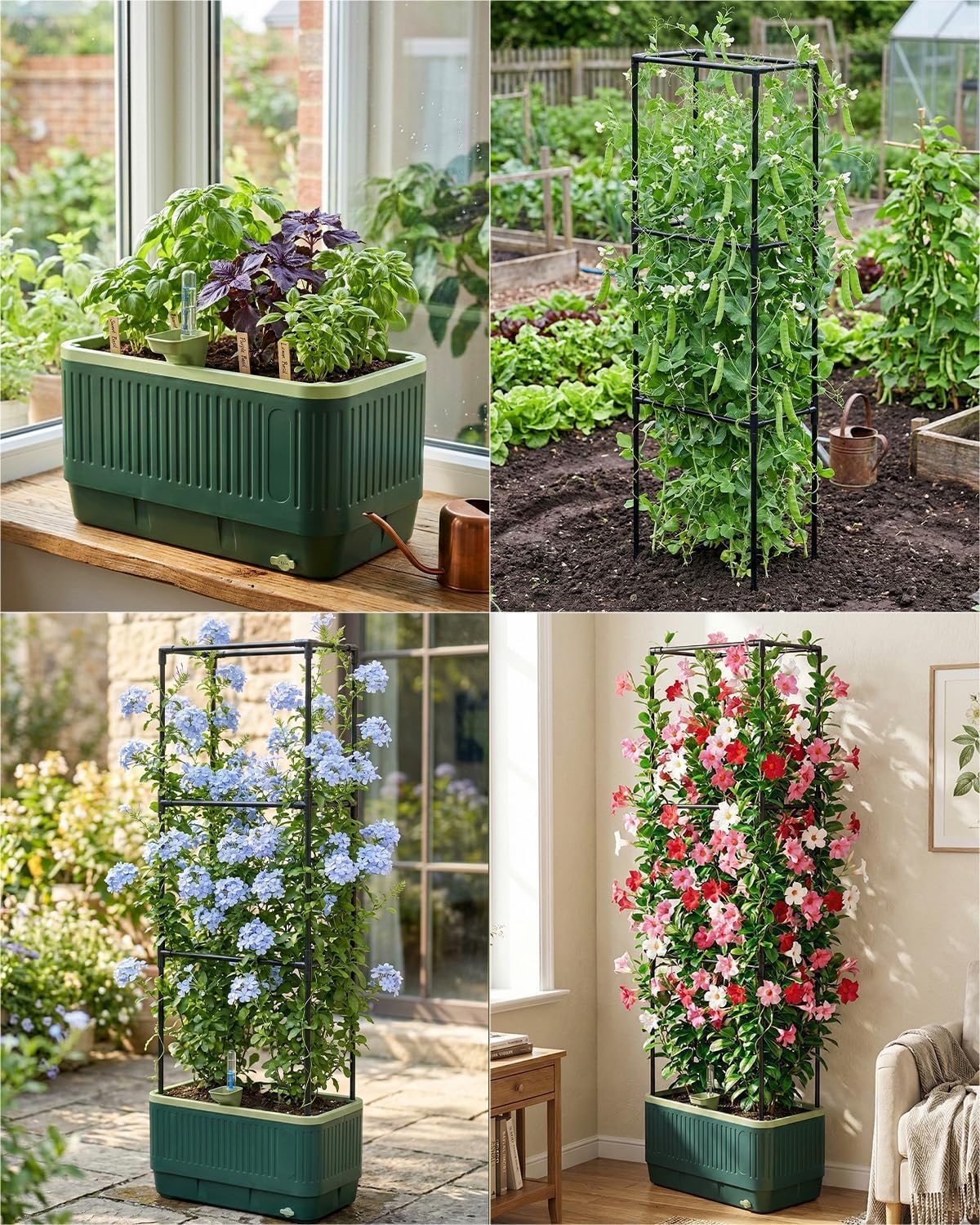 2 Pots à tomates avec tuteur, bac à Plantes Auto-irriguant de 130 cm avec Treillis, Treillis de Jardin avec jardinière, Potager surélevé pour Plantes grimpantes