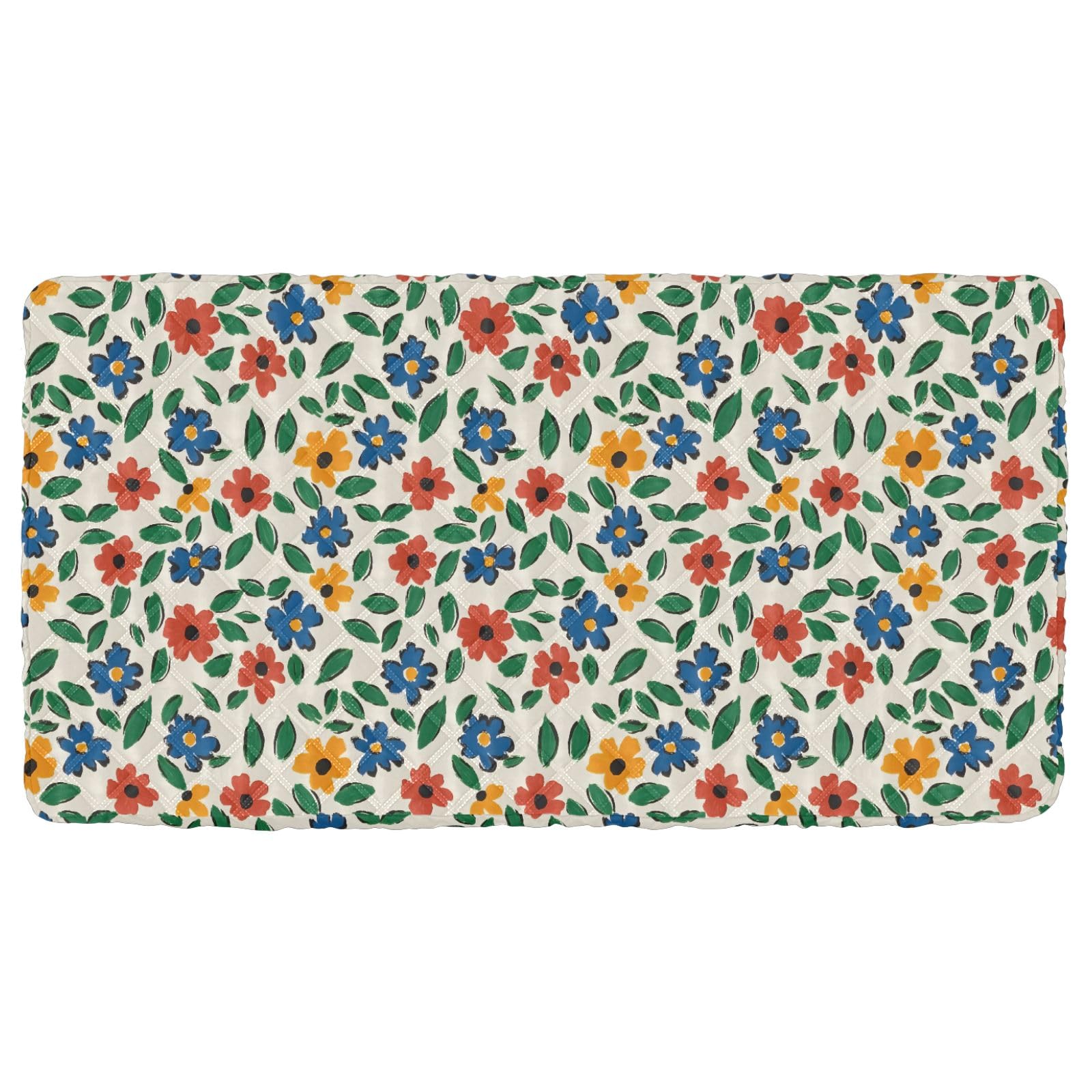 Portable Toddler Bed Sheet for Kids Red Yellow and Blue Crayon Flowers Travel Bed Fitted Sheet