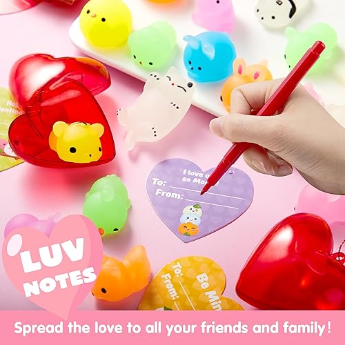 Miniatura 5 de JOYIN Paquete de 28 juguetes esponjosos Mochi con tarjetas de San Valentín y corazones llenos de recuerdos de fiesta para niños, regalos de San