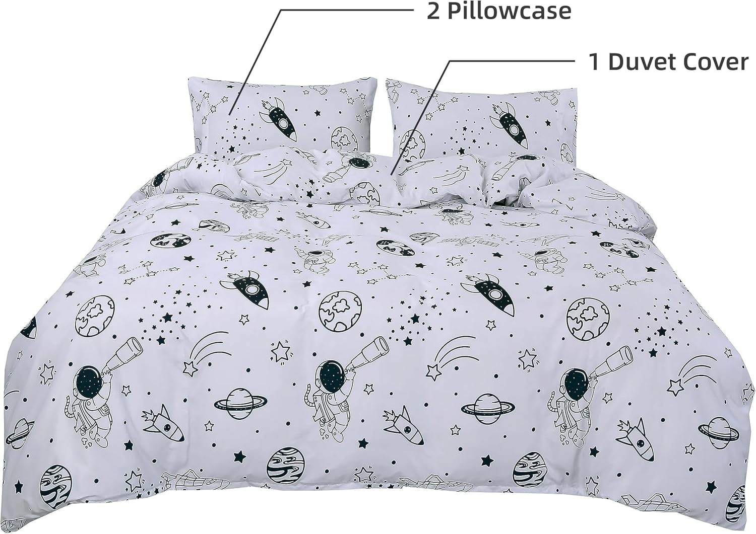 MAG 3Pcs White Space Duvet Cover,Space Bedding,Galaxy Duvet Cover,for Toddlers Kids,Boys Teens and Girls,no Comforter,Microfiber(Black and White, Queen) - Image 2
