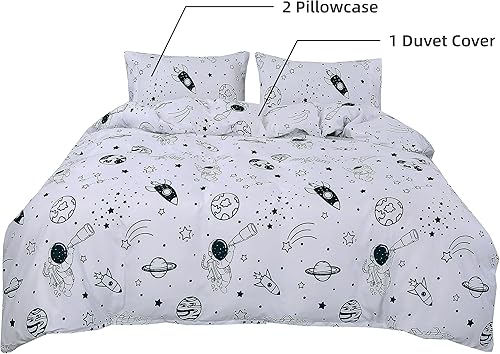 Miniatura 2 de MAG Funda de edredón blanca de 3 piezas, ropa de cama espacial, funda de edredón de galaxia, para niños, adolescentes y niñas, sin edredón,