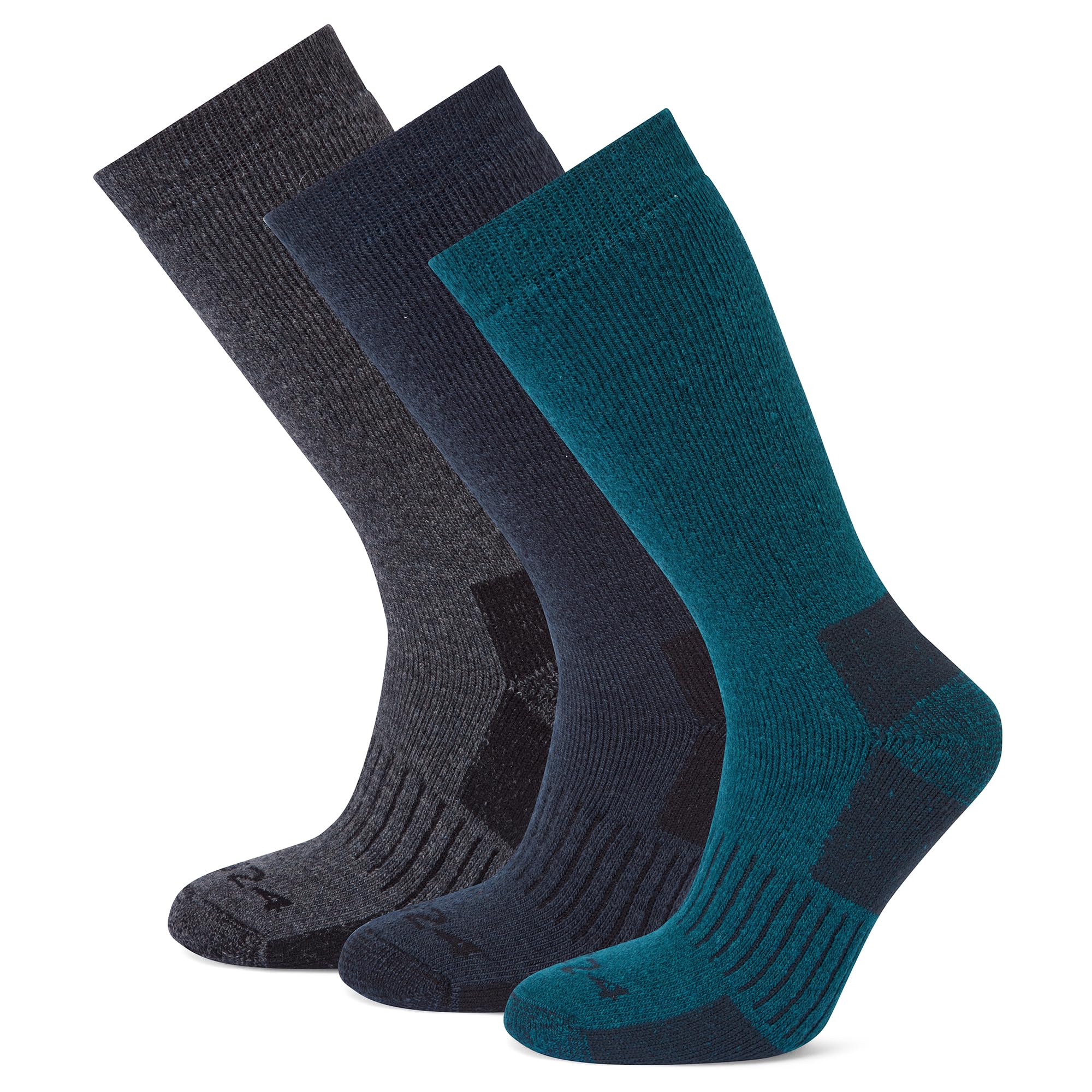 TOG24 Villach Mens 3 Pack Trek Socks. Hiking Socks Made From A Merino Fabric Blend. These Walking Socks Feature All Over Cushioning, Non-Slip Grip Cuff, Re-Inforced Toe & Heel