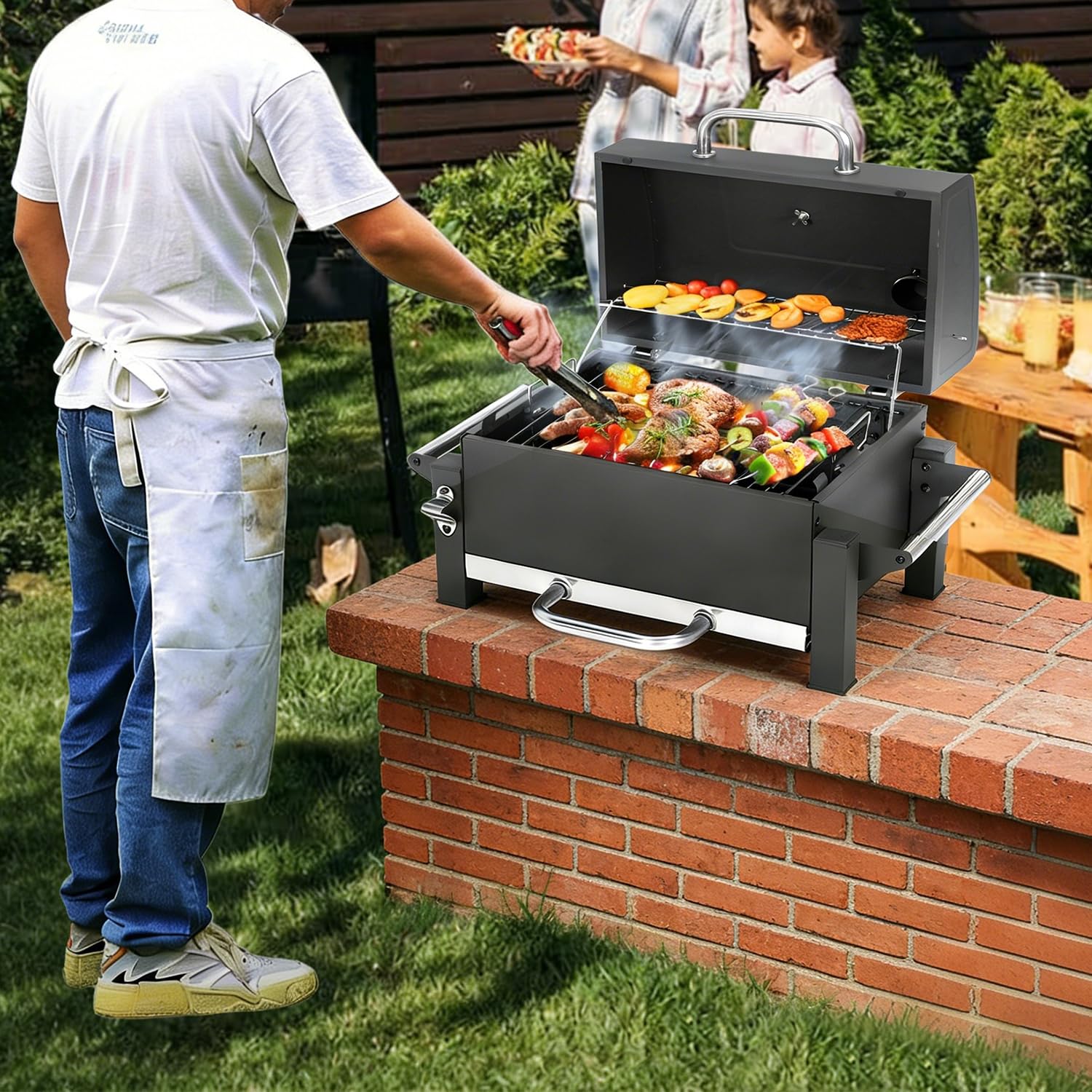 Camping Grill Klappbar, tragbarer Holzkohlegrill Tischgrill für Campingküche & Outdoor, Mini Kohlegrill faltbar mit Grillrost, ideal für BBQ, Reisen, Picknick