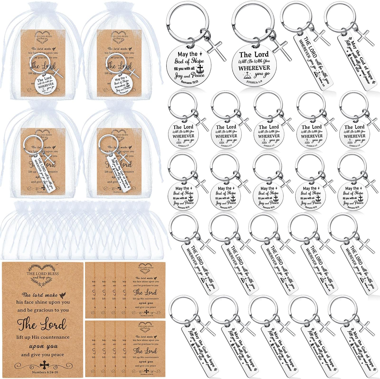 24 Sets Christian Keychain Bible Verse Cross Keychain Bulk Religious Prayer Gifts for Men Women Mother Father