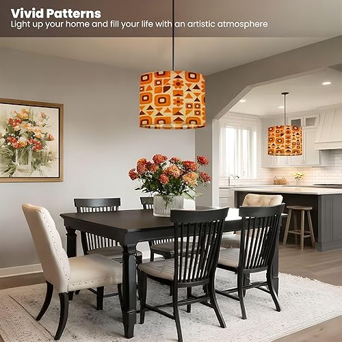 Miniatura 6 de Lamp Shades Mid Century Modern Retro Orange Brown Geometric 70s Style Shapes Lampshades set of 2 Light Shade for Table Lamps Pendant Light Floor