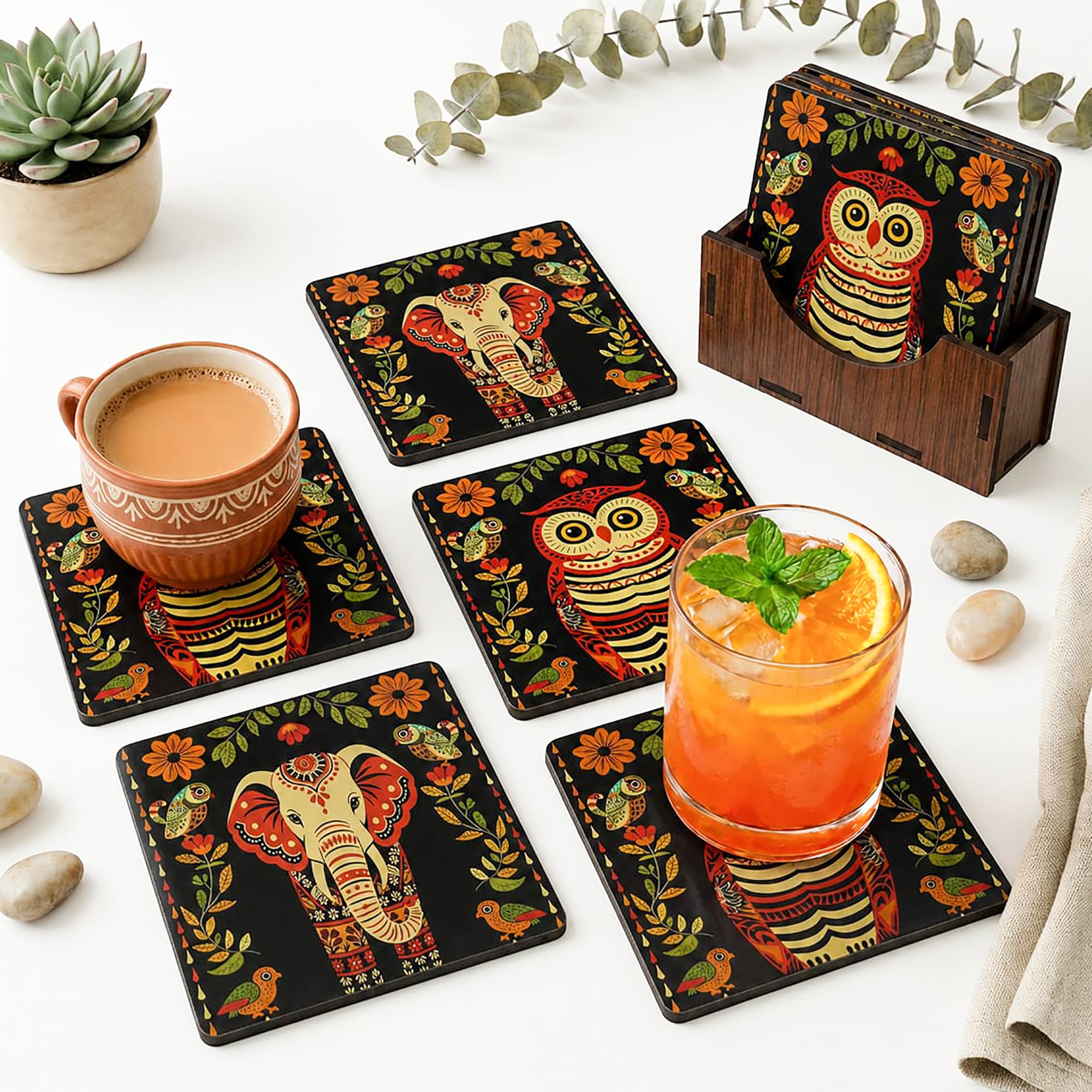 Royal Peacock Coasters - Mandala Art Table Protection -12