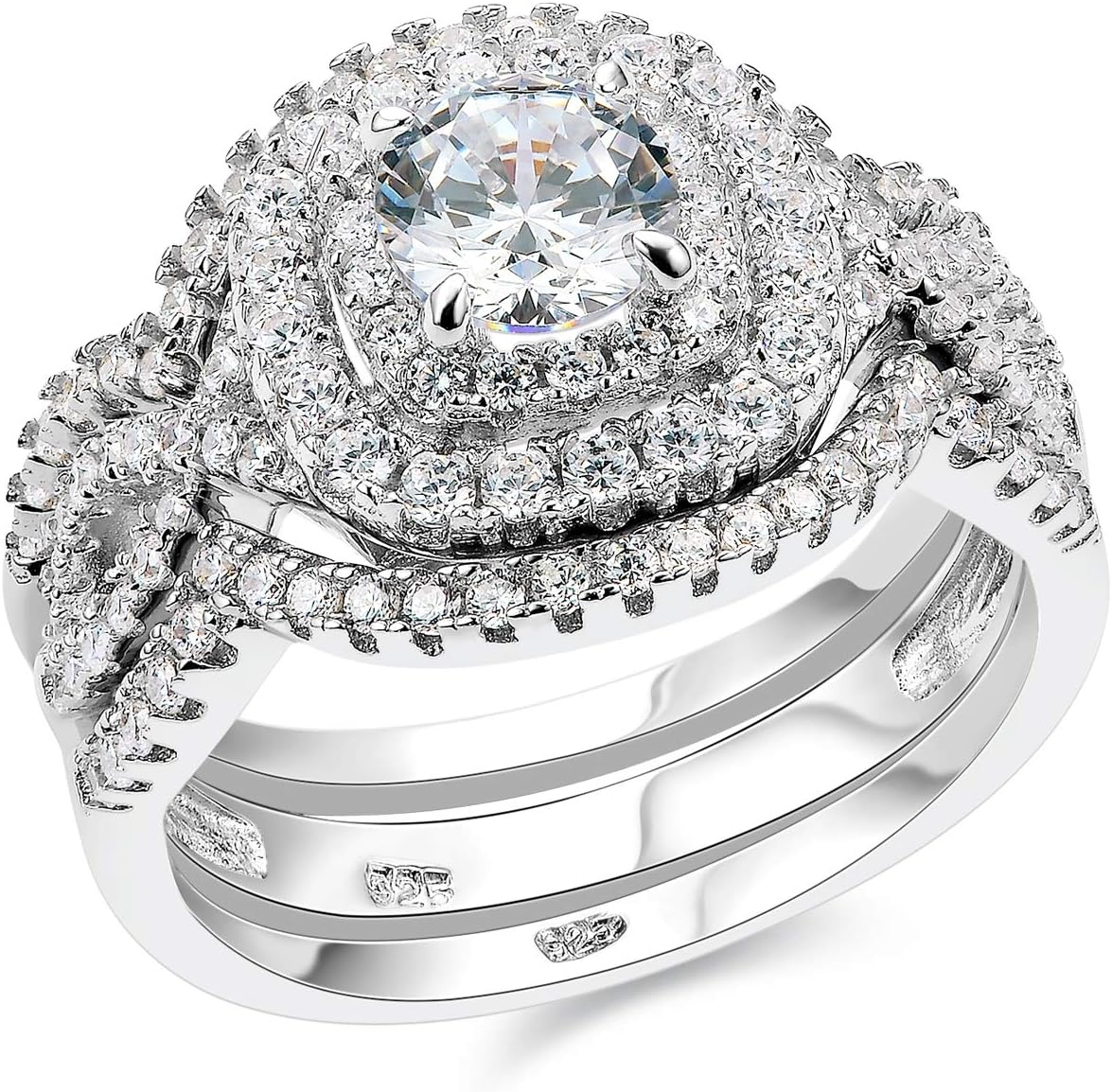SHELOVES JEWELRYSHELOVES Engagement Wedding Ring Set for Women Double Halo Sterling Silver Round White AAAAA Cz Sz 5-10