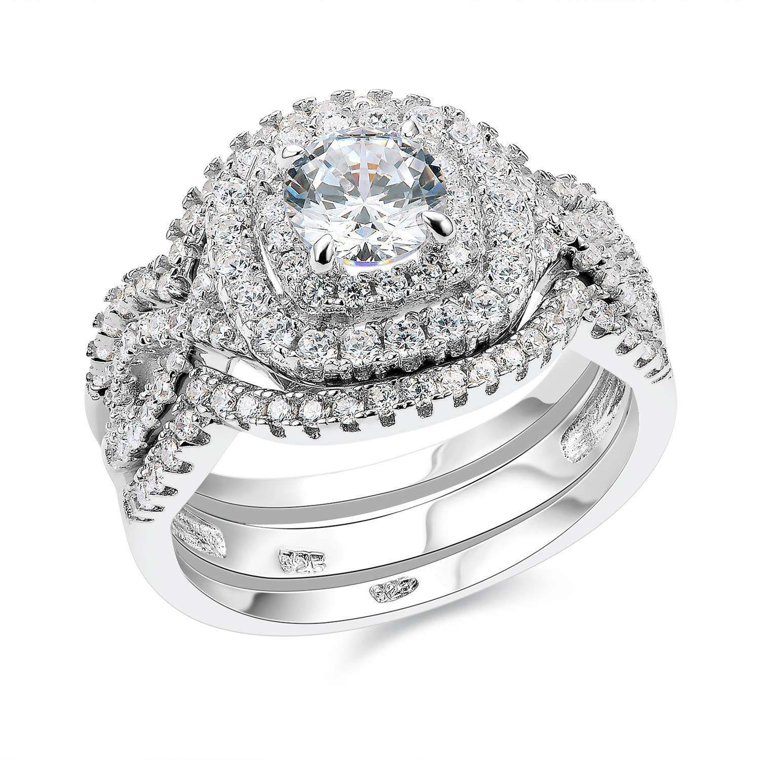 SHELOVES JEWELRYSHELOVES Engagement Wedding Ring Set for Women Double Halo Sterling Silver Round White AAAAA Cz Sz 5-10