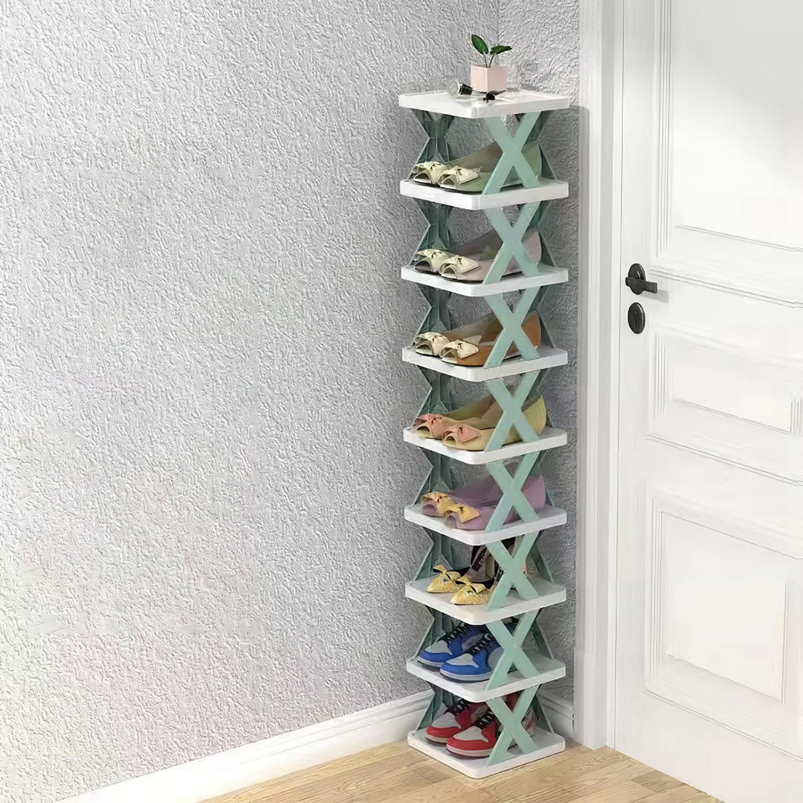 KOCASO Tall Narrow Vertical Shoe Rack, 9 Tier Space Saving Shoe Shelf Plastic Shoe Rack Free Stackable Shoe Organizer for Entryway, Living Room,