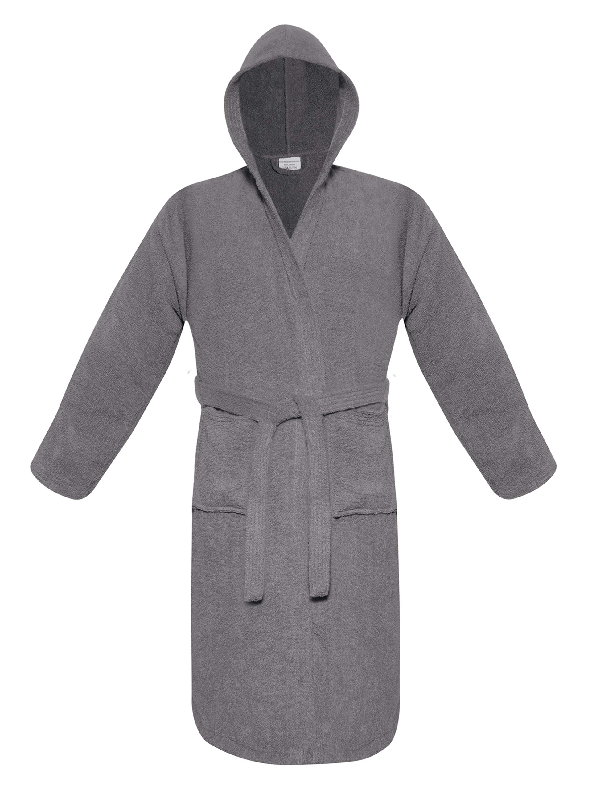 A & B Traders Women's Grey Bath Robe Night Gown House Coat Hooded And Shawl Collar For Men Zero Twist Egyptian Cotton Super Soft Fluffy (, Hooded)