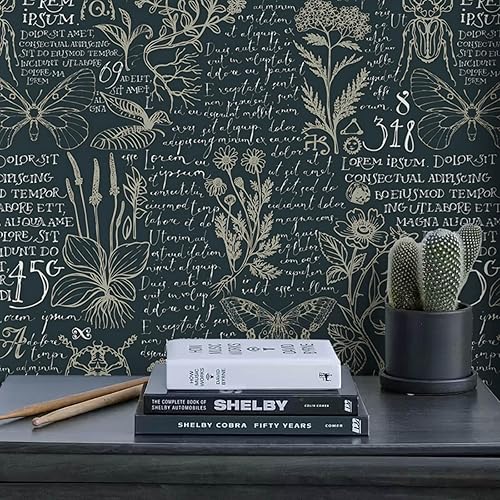 Heroad Papel tapiz bohemio de la marca para despegar y pegar, papel de contacto con hojas, mariposa, extraíble, azul oscuro, vintage, para