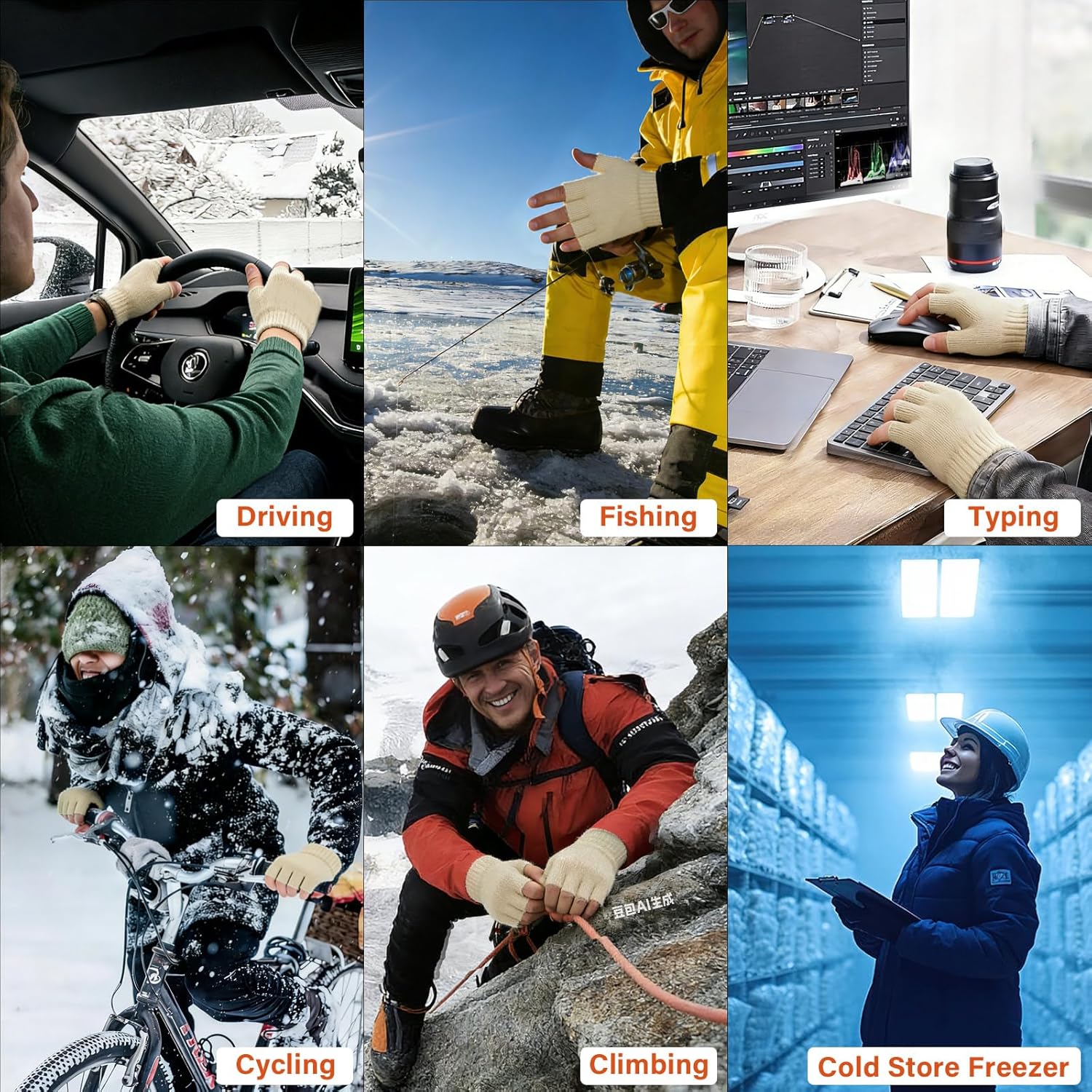 Fullsheild Merino Wool Fingerless Gloves Half Finger Wool Gloves for Men Women Winter Unisex Knit Fingerless Mittens - Image 6